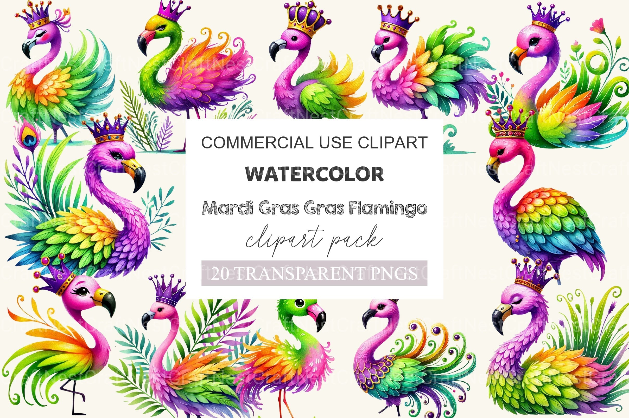 Mardi Gras Flamingo Clipart Bundle 2
