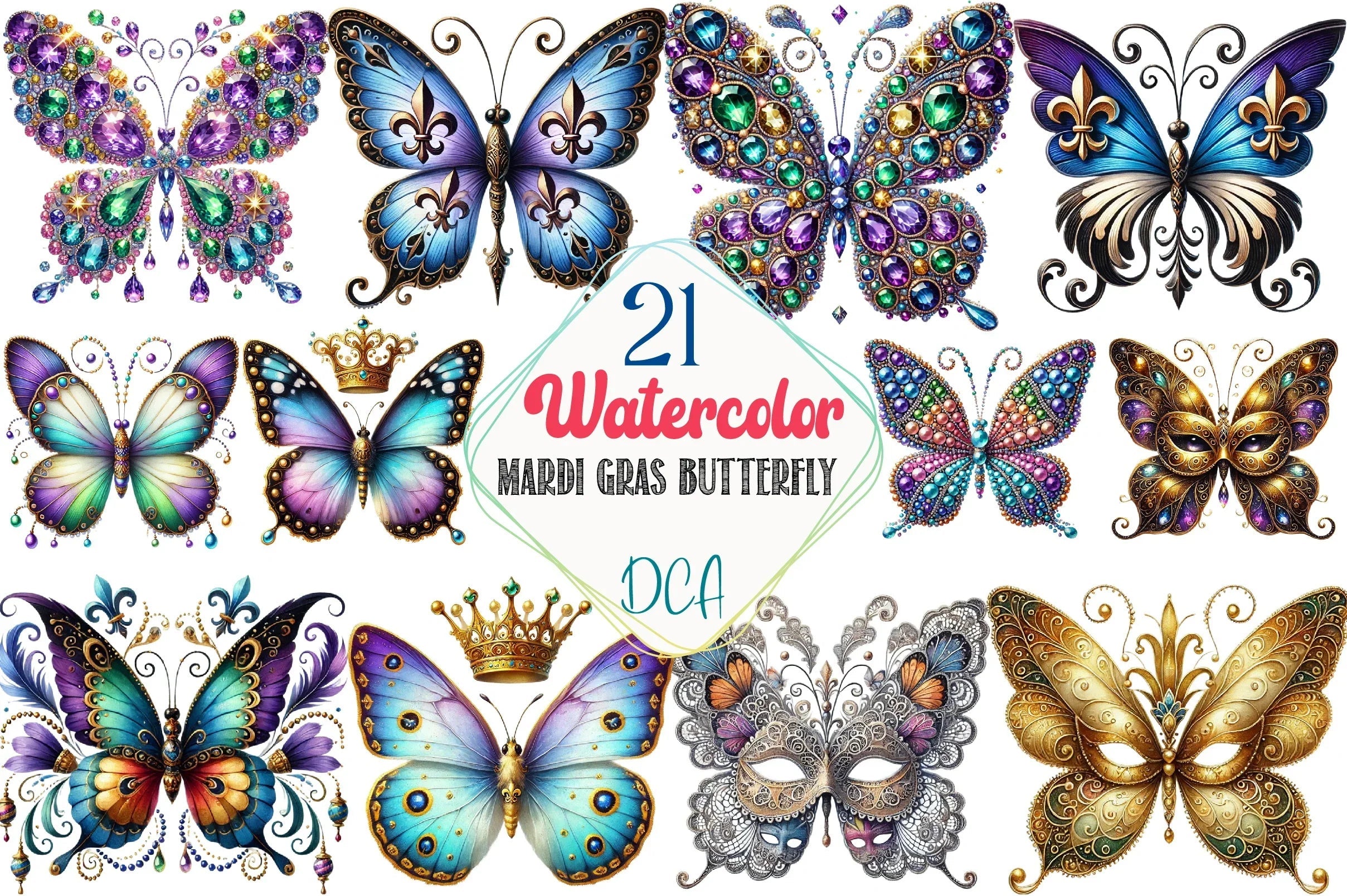 Mardi Gras Butterfly Clipart Bundle - CraftNest - Digital Crafting and Art