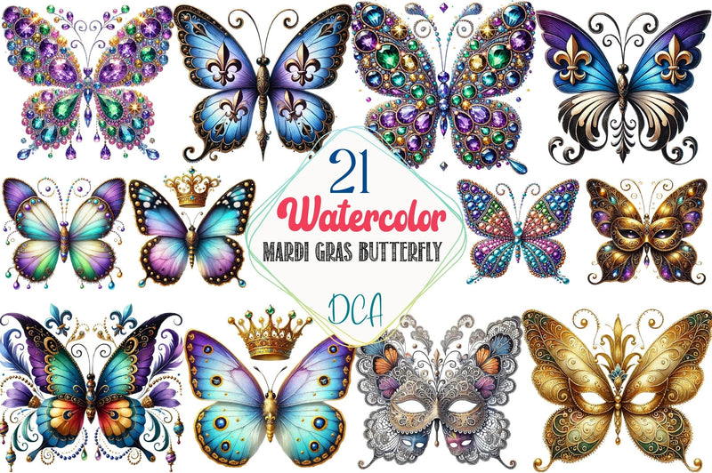 Mardi Gras Butterfly Clipart Bundle - CraftNest - Digital Crafting and Art