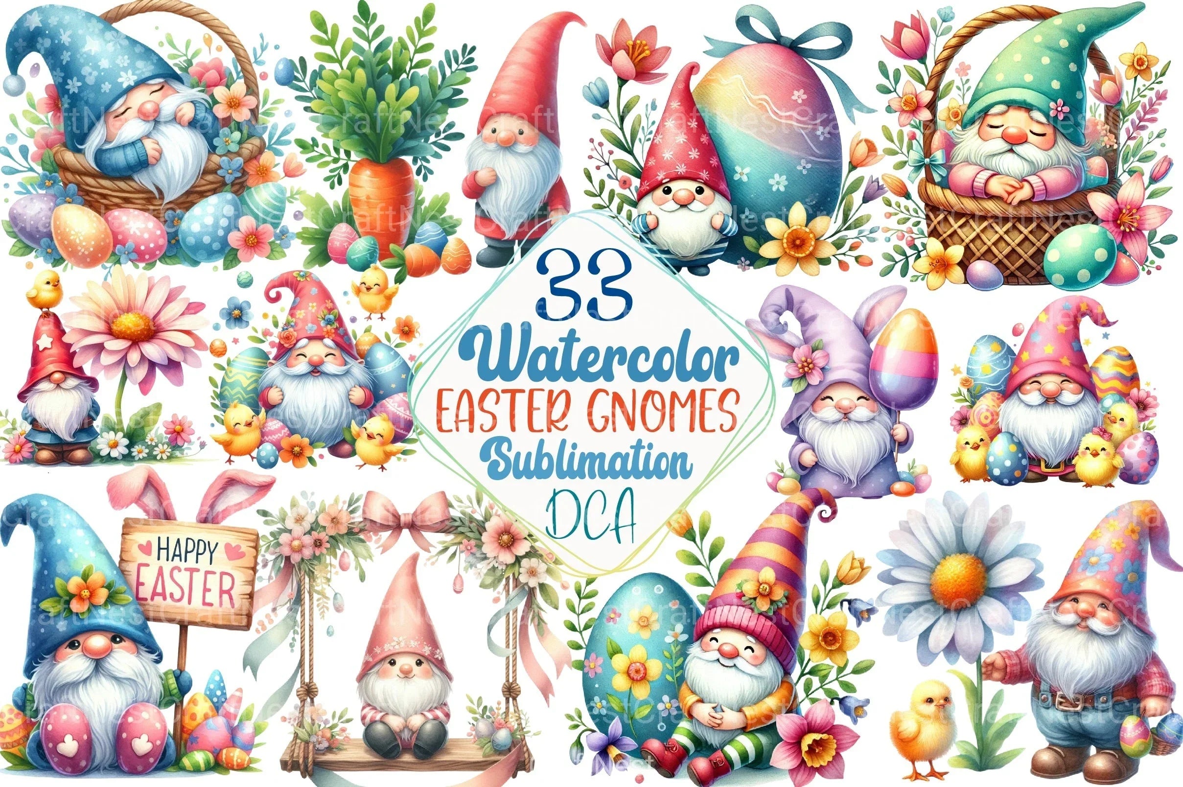 Cute Easter Gnomes Clipart Bundle - CraftNest - Digital Crafting and Art