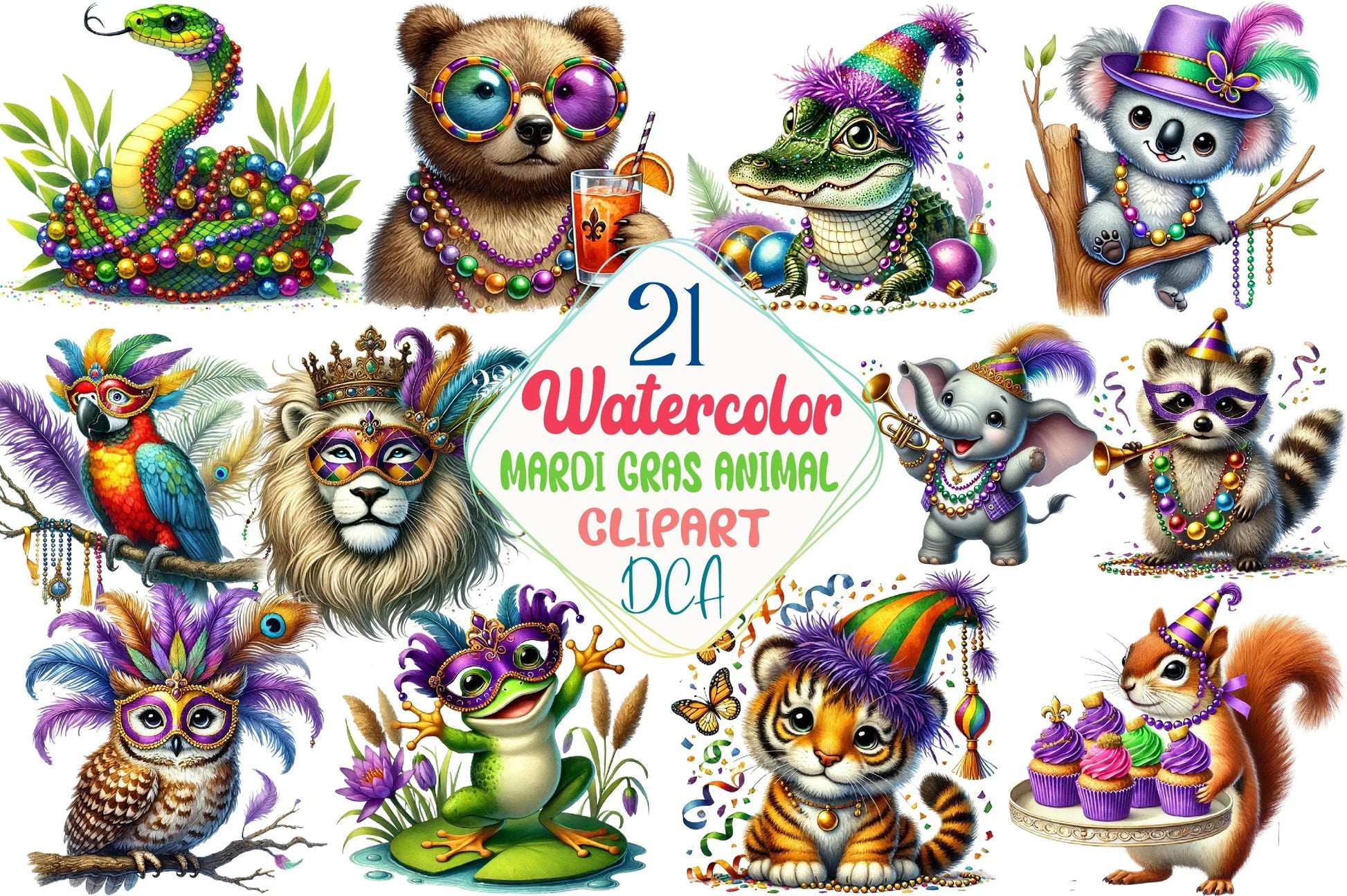 Mardi Gras Animal Clipart Bundle - CraftNest - Digital Crafting and Art