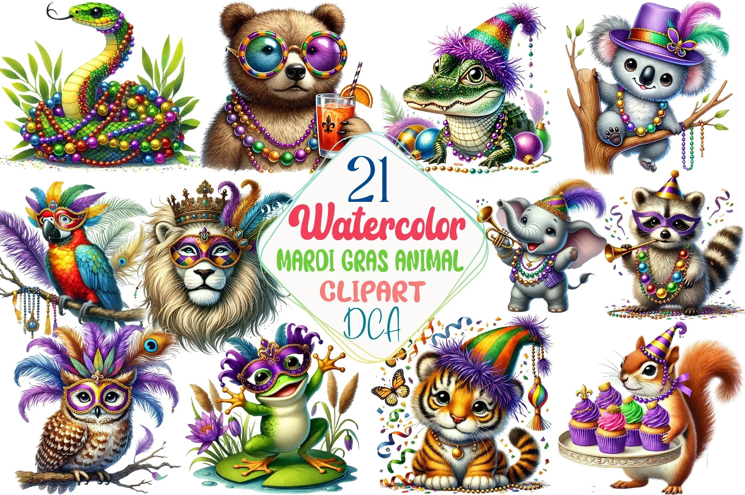Mardi Gras Animal Clipart Bundle - CraftNest - Digital Crafting and Art
