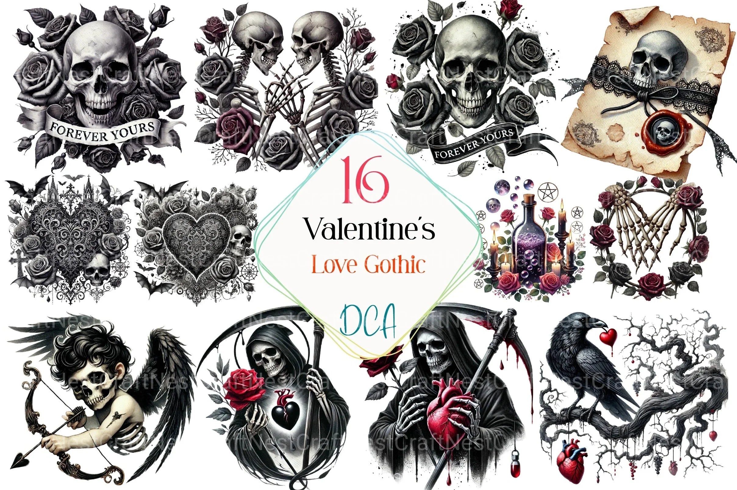 Gothic Valentine's Day Clipart Bundle 6 - CraftNest - Digital Crafting and Art