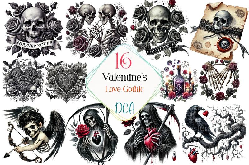 Gothic Valentine's Day Clipart Bundle 6 - CraftNest - Digital Crafting and Art