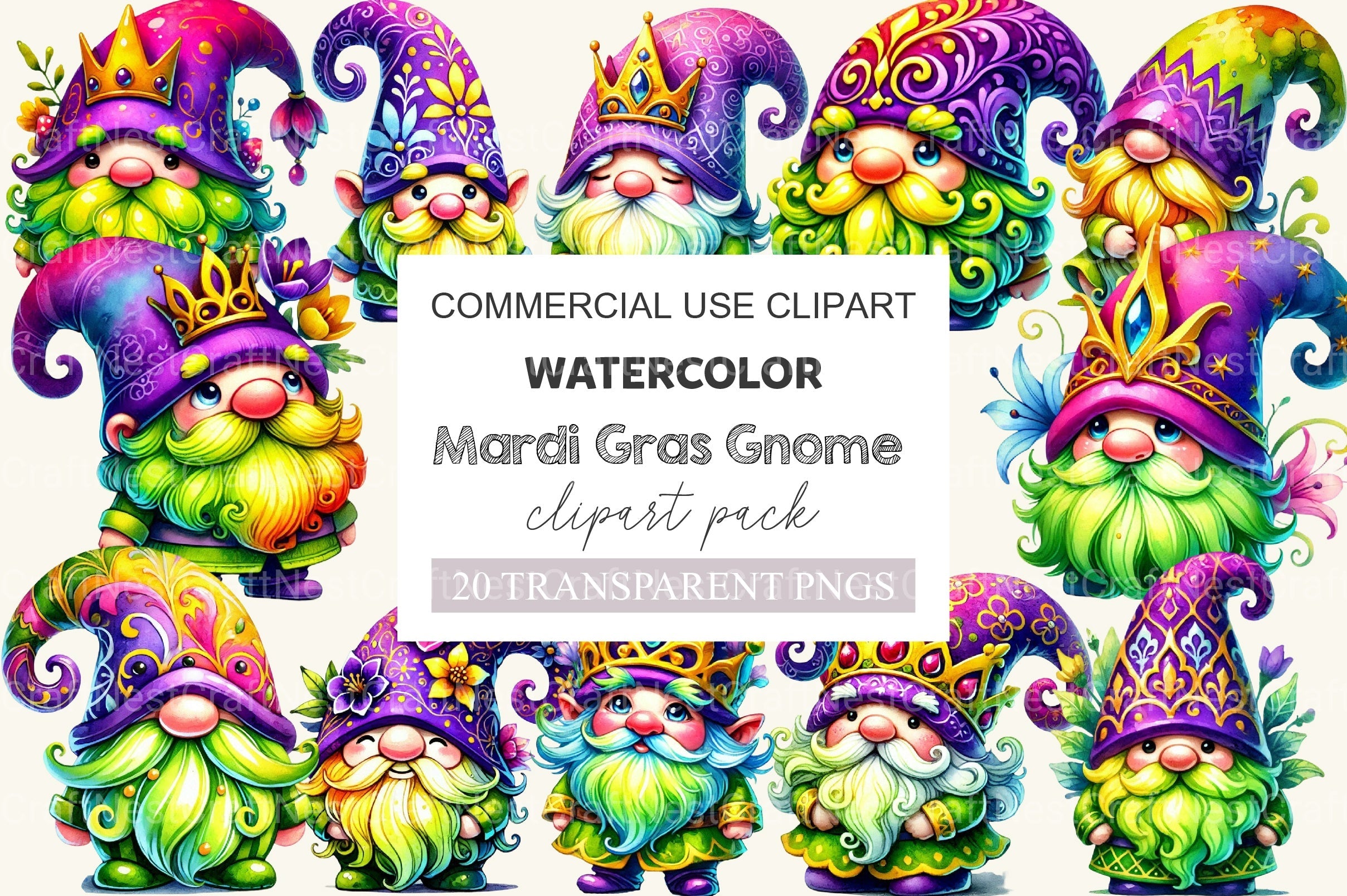 Mardi Gras Gnome Clipart Bundle 3