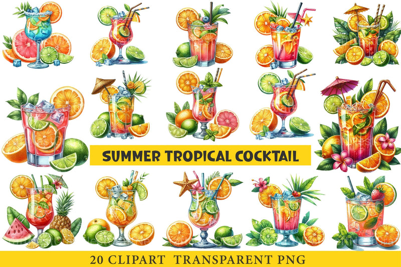 Summer Tropical Cocktail Clipart Bundle - CraftNest - Digital Crafting and Art