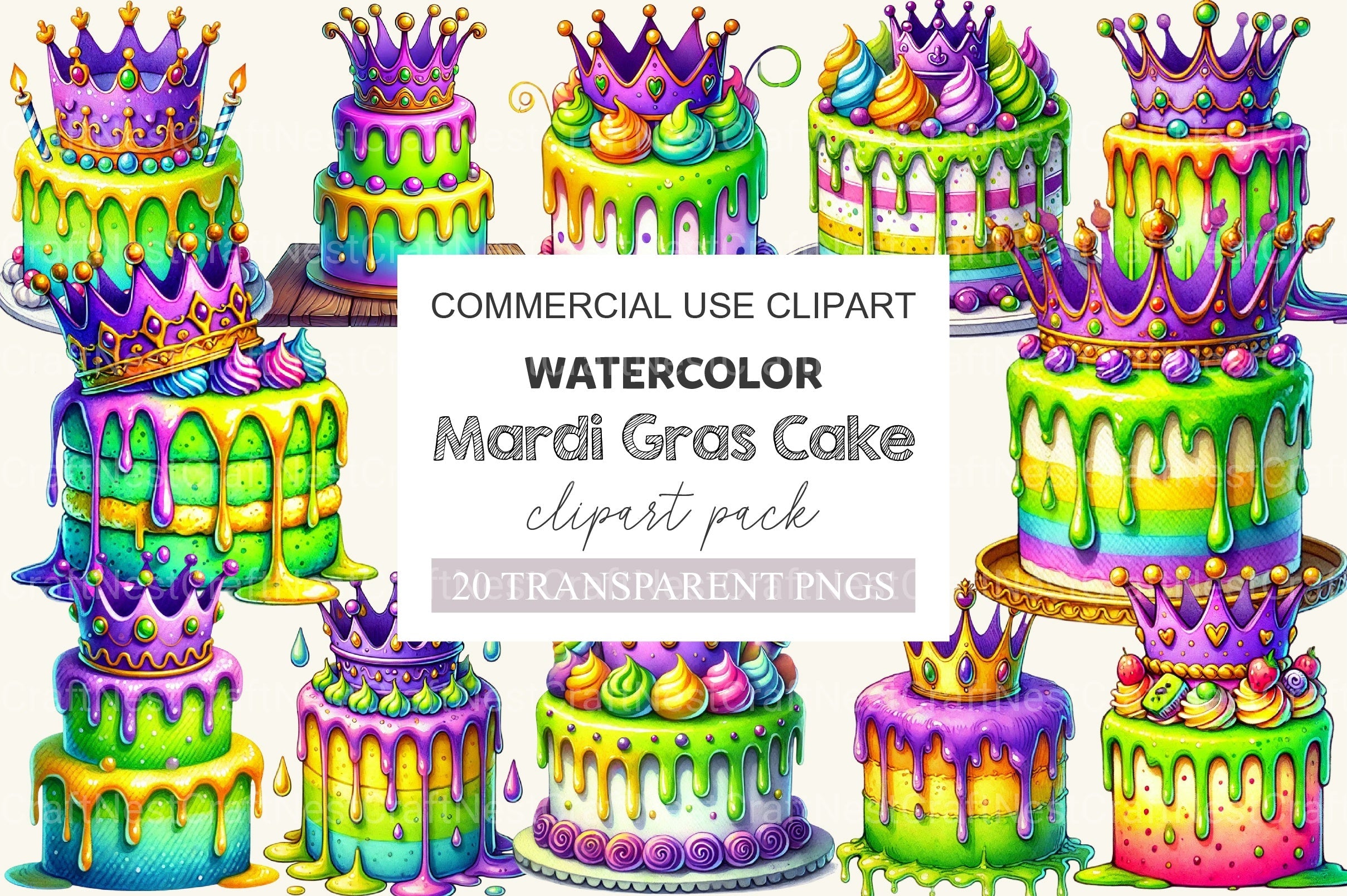 Mardi Gras Cake Clipart Bundle
