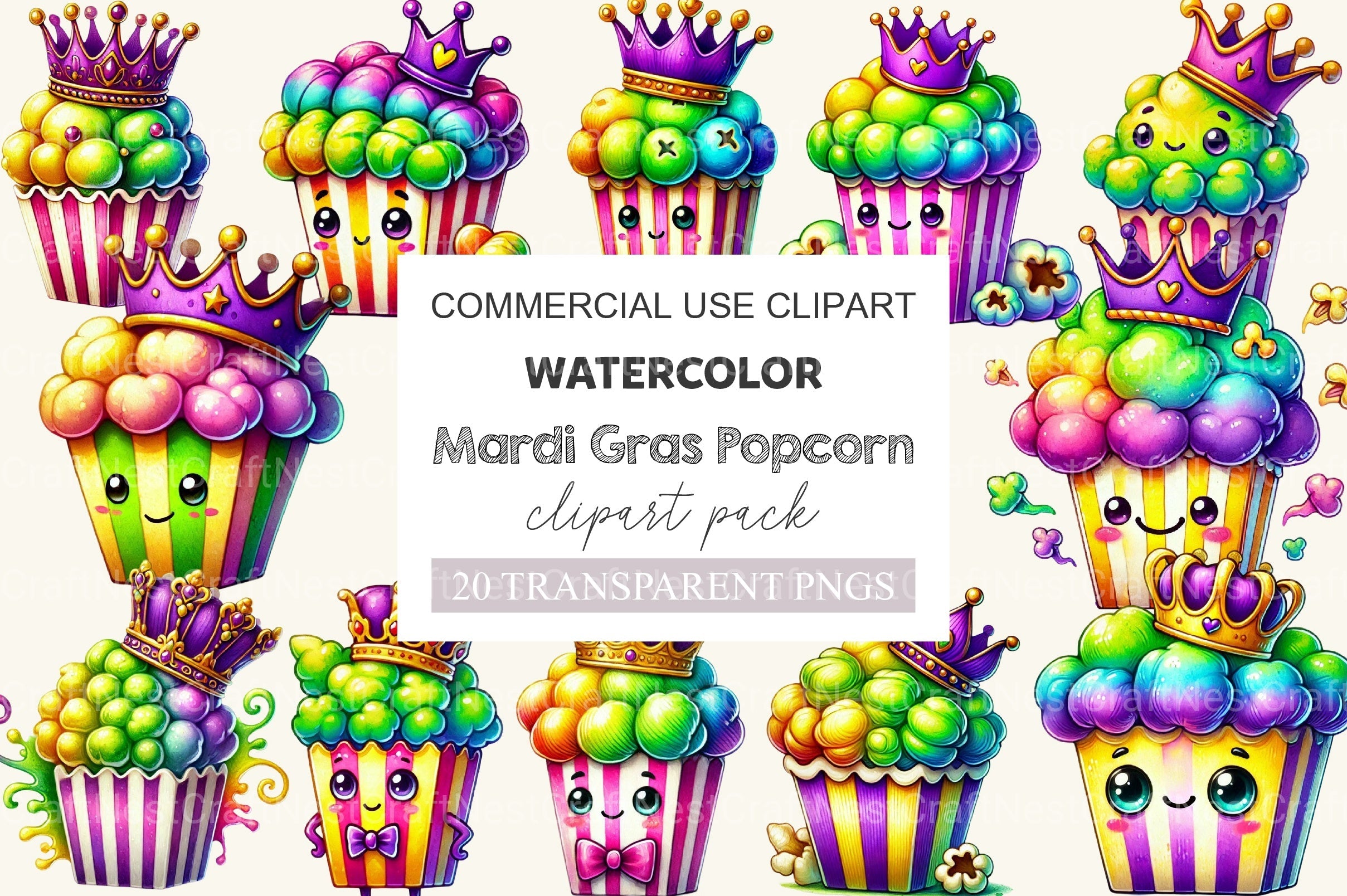 Mardi Gras Popcorn Clipart Bundle 2