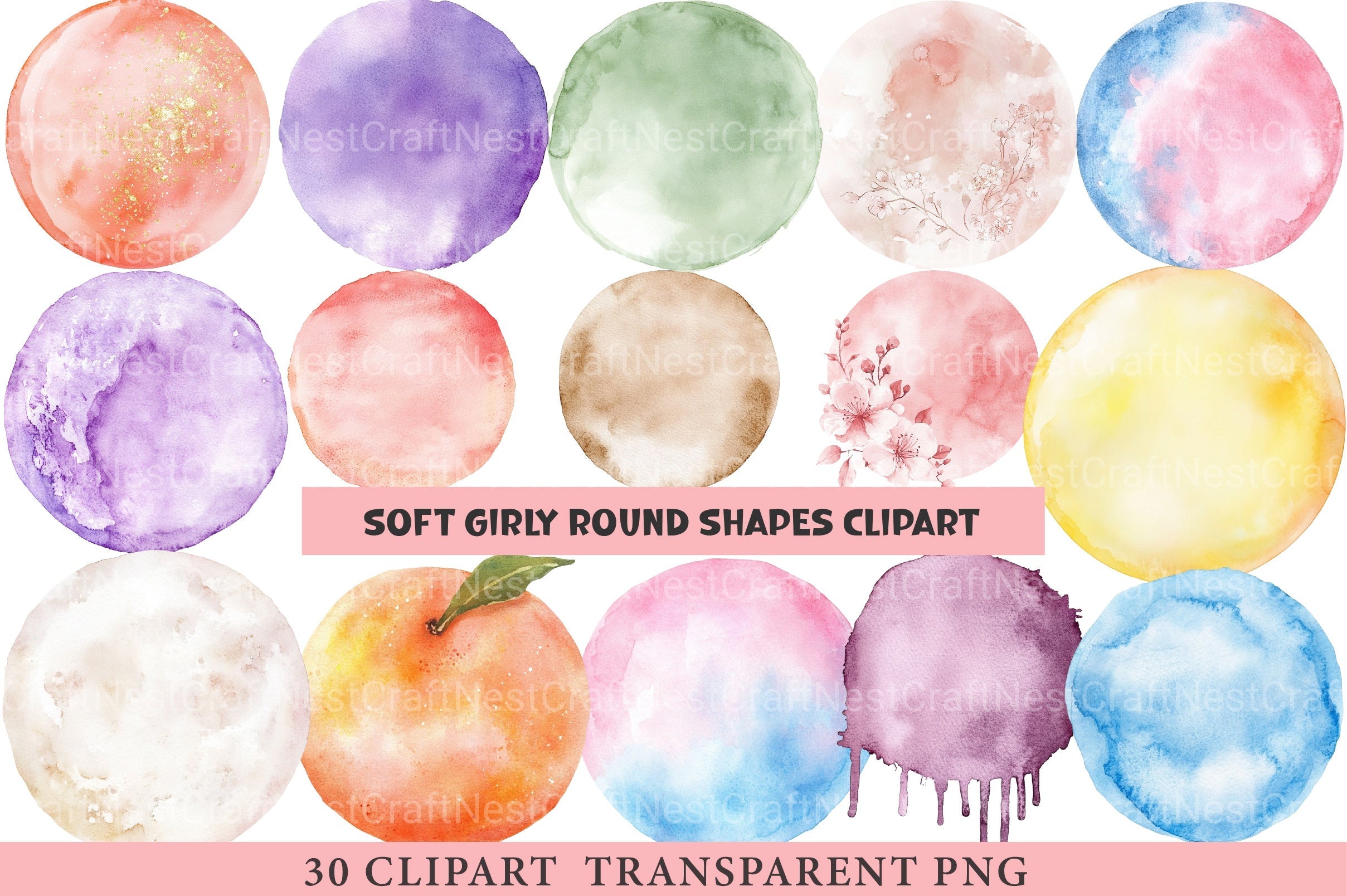 Soft Girly Round Shapes Clipart Bundle - CraftNest - Digital Crafting and Art