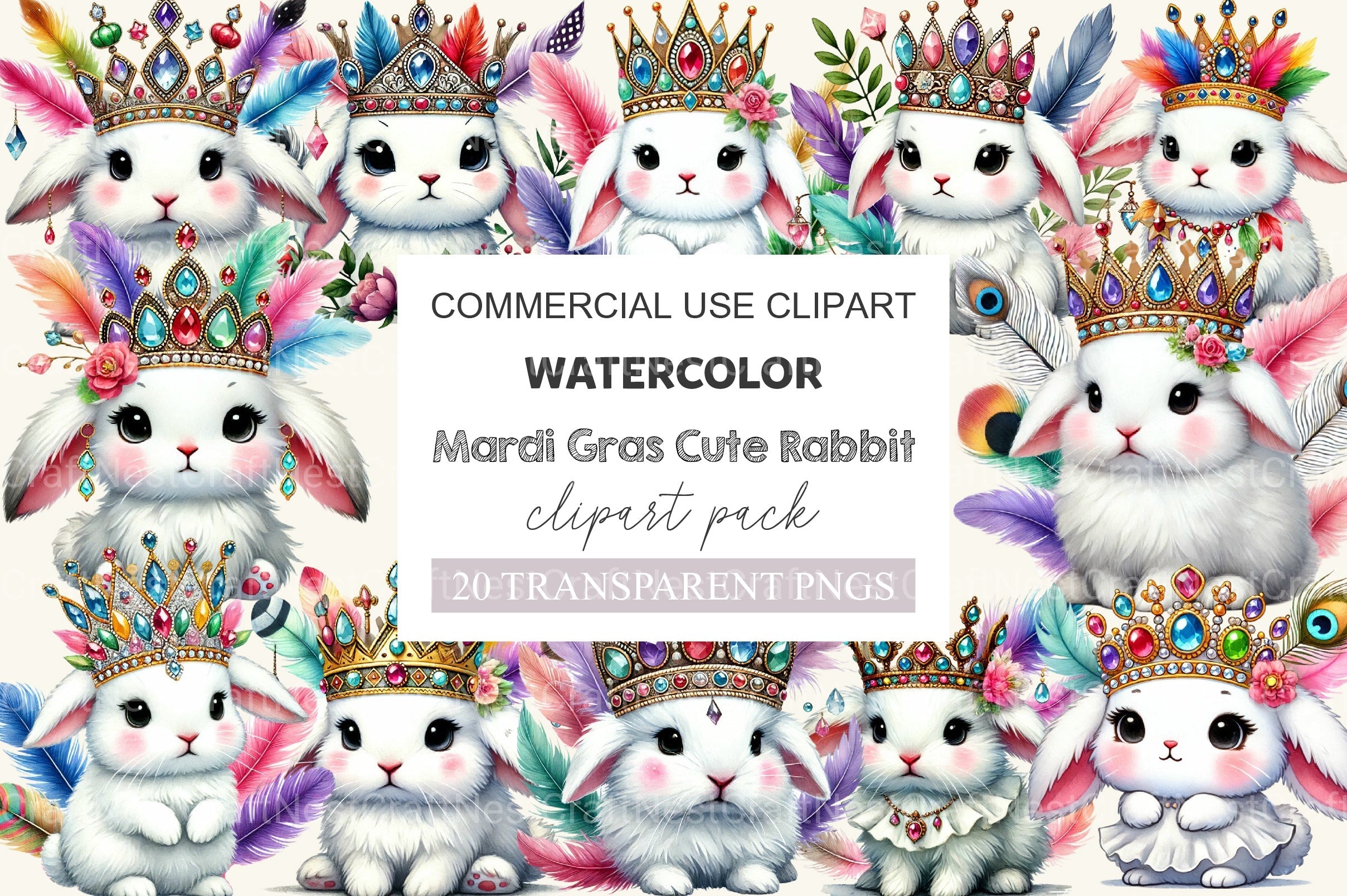 Mardi Gras Cute Rabbit Clipart Bundle