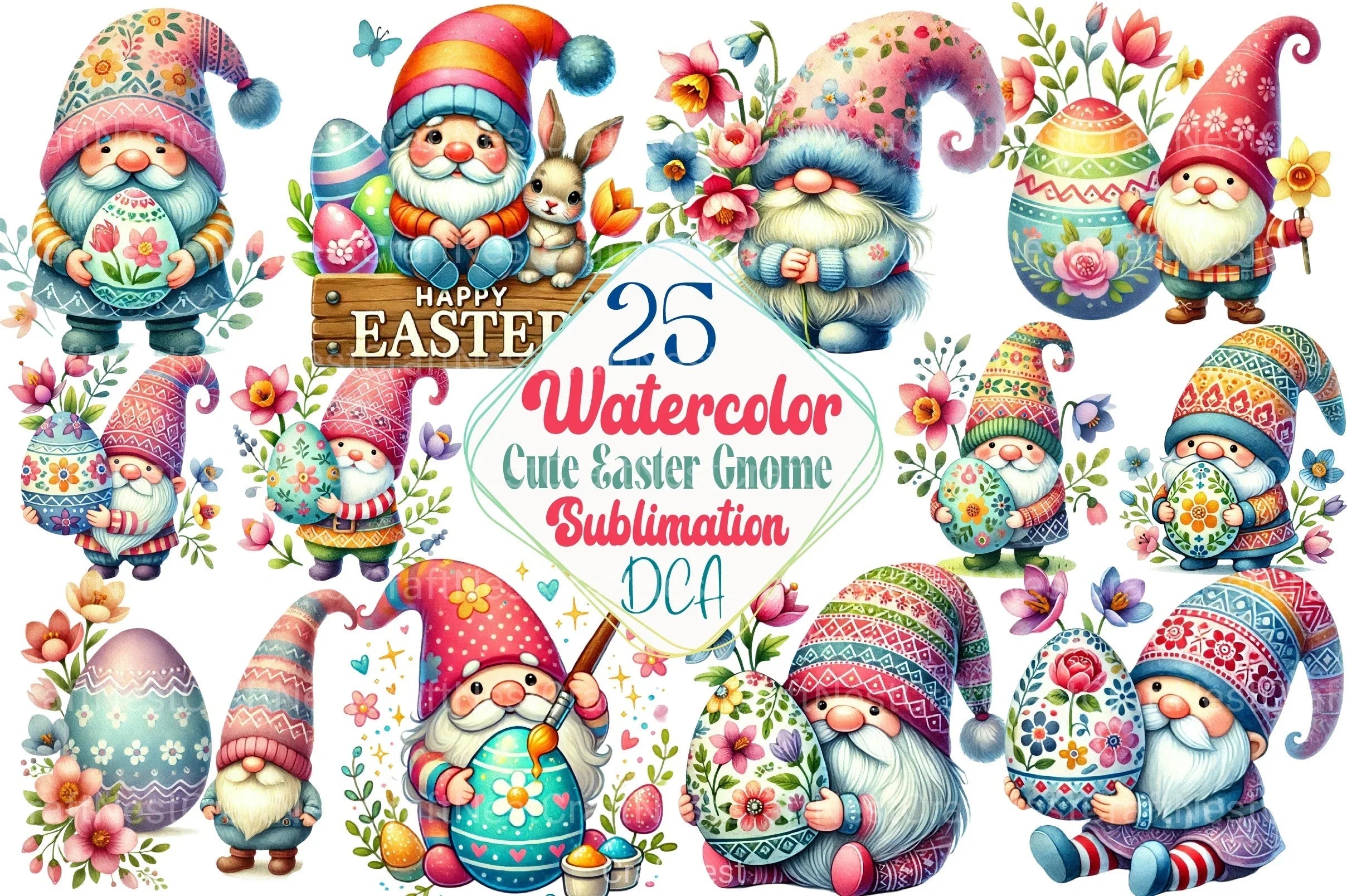 Cute Easter Gnome Clipart Bundle 99 - CraftNest - Digital Crafting and Art