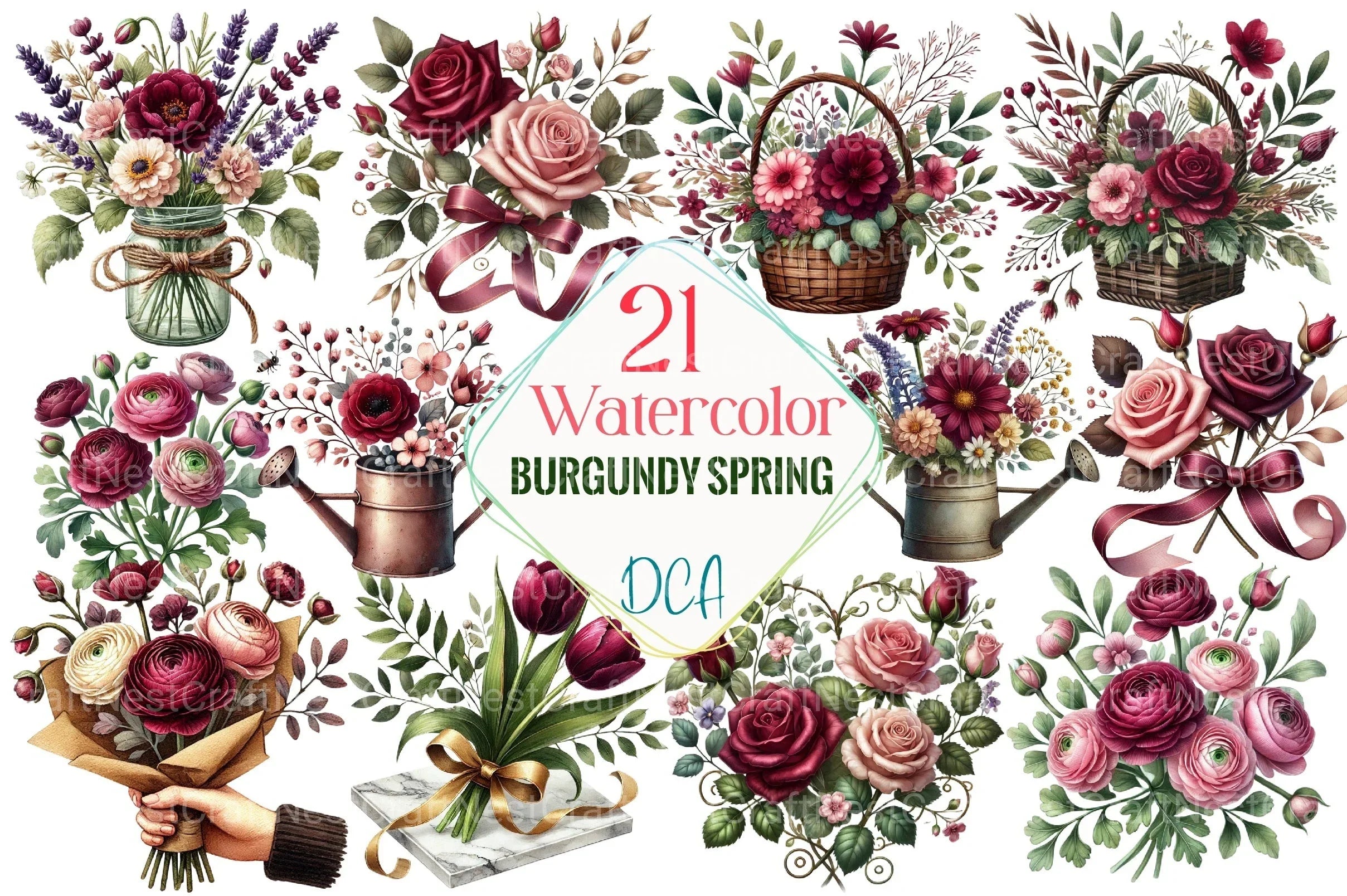 Burgundy Spring Clipart Bundle 555 - CraftNest - Digital Crafting and Art