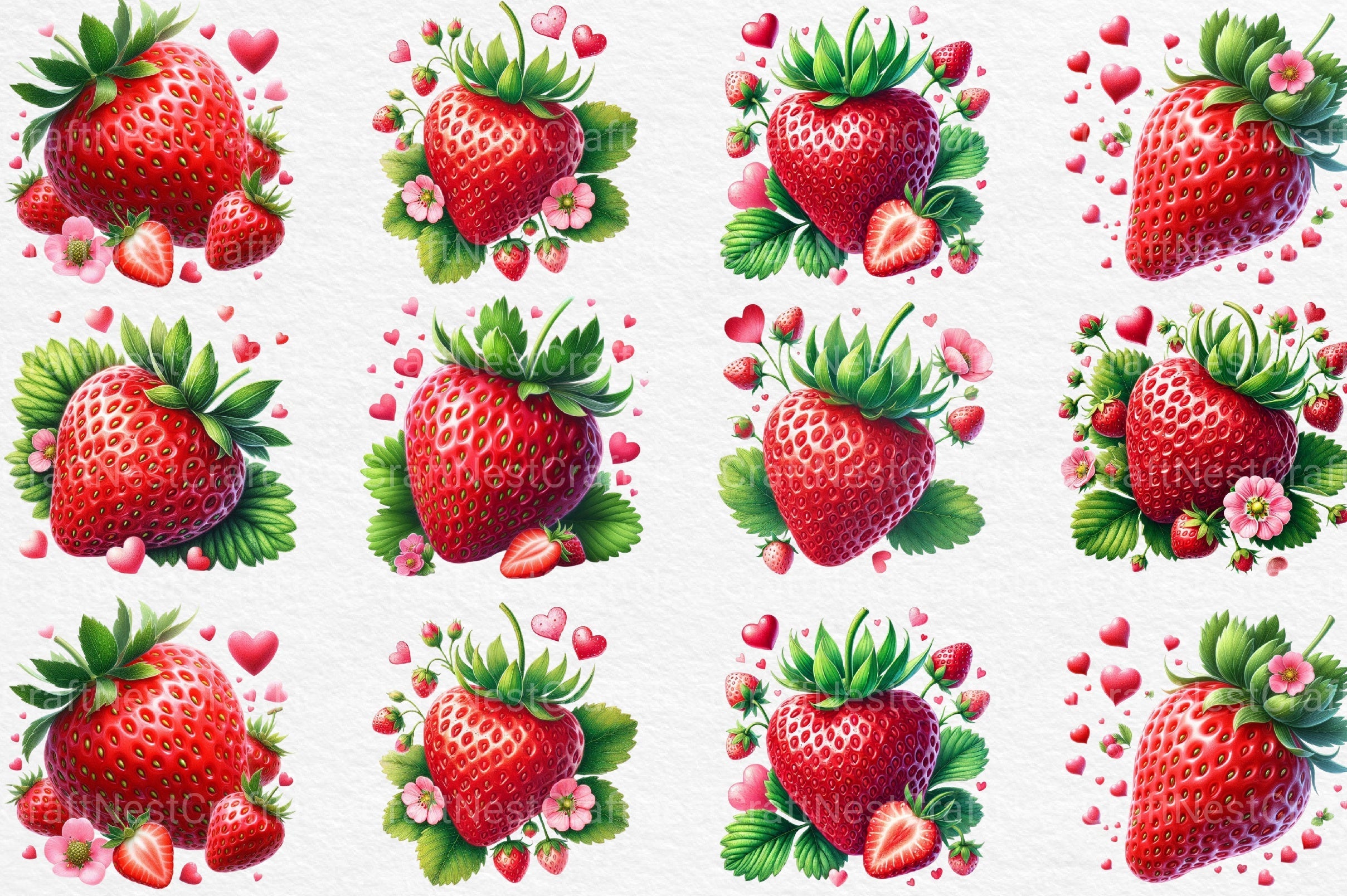 Red Strawberry Clipart Bundle