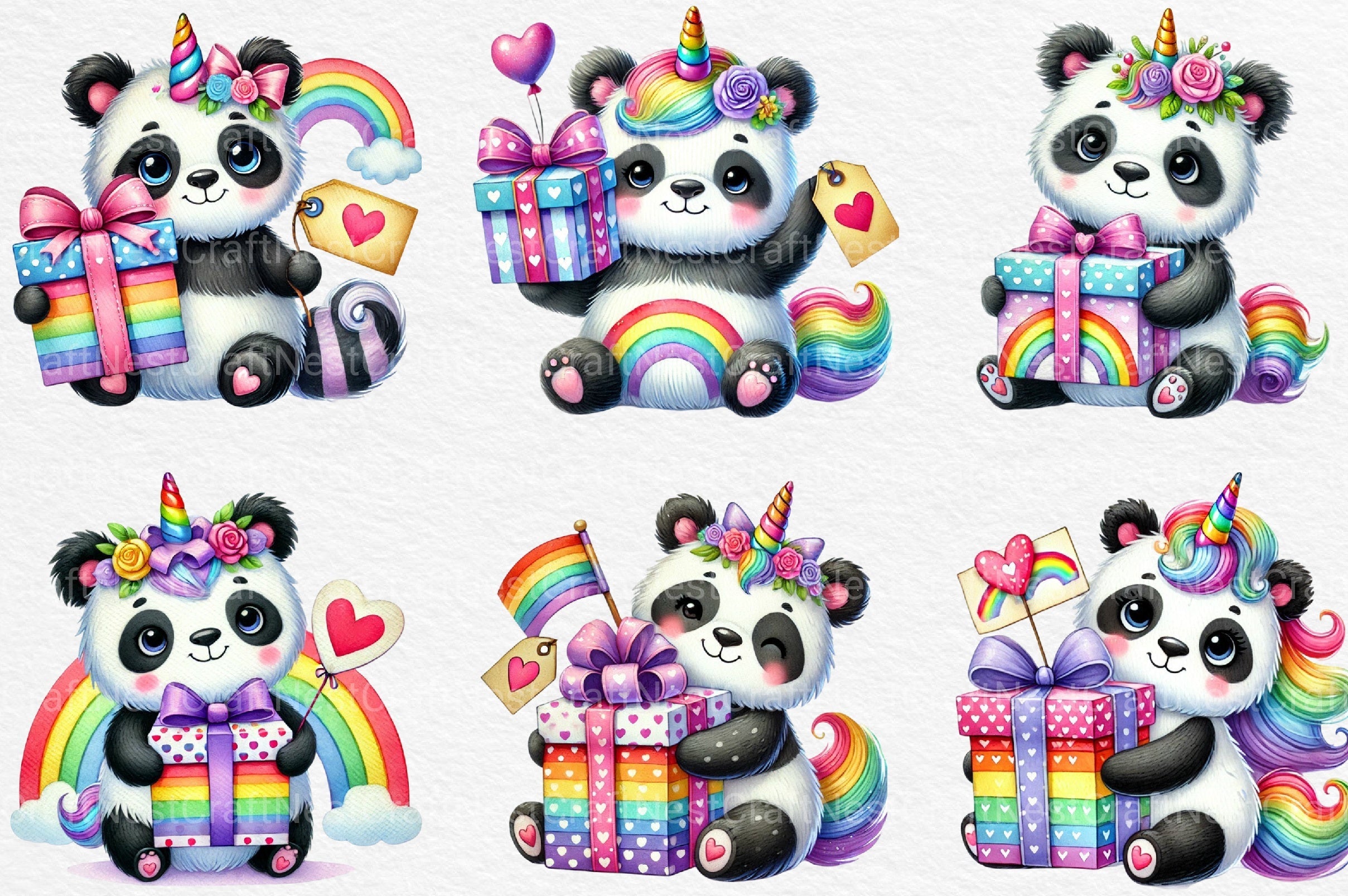 Unicorn Cute Panda Clipart Bundle 2