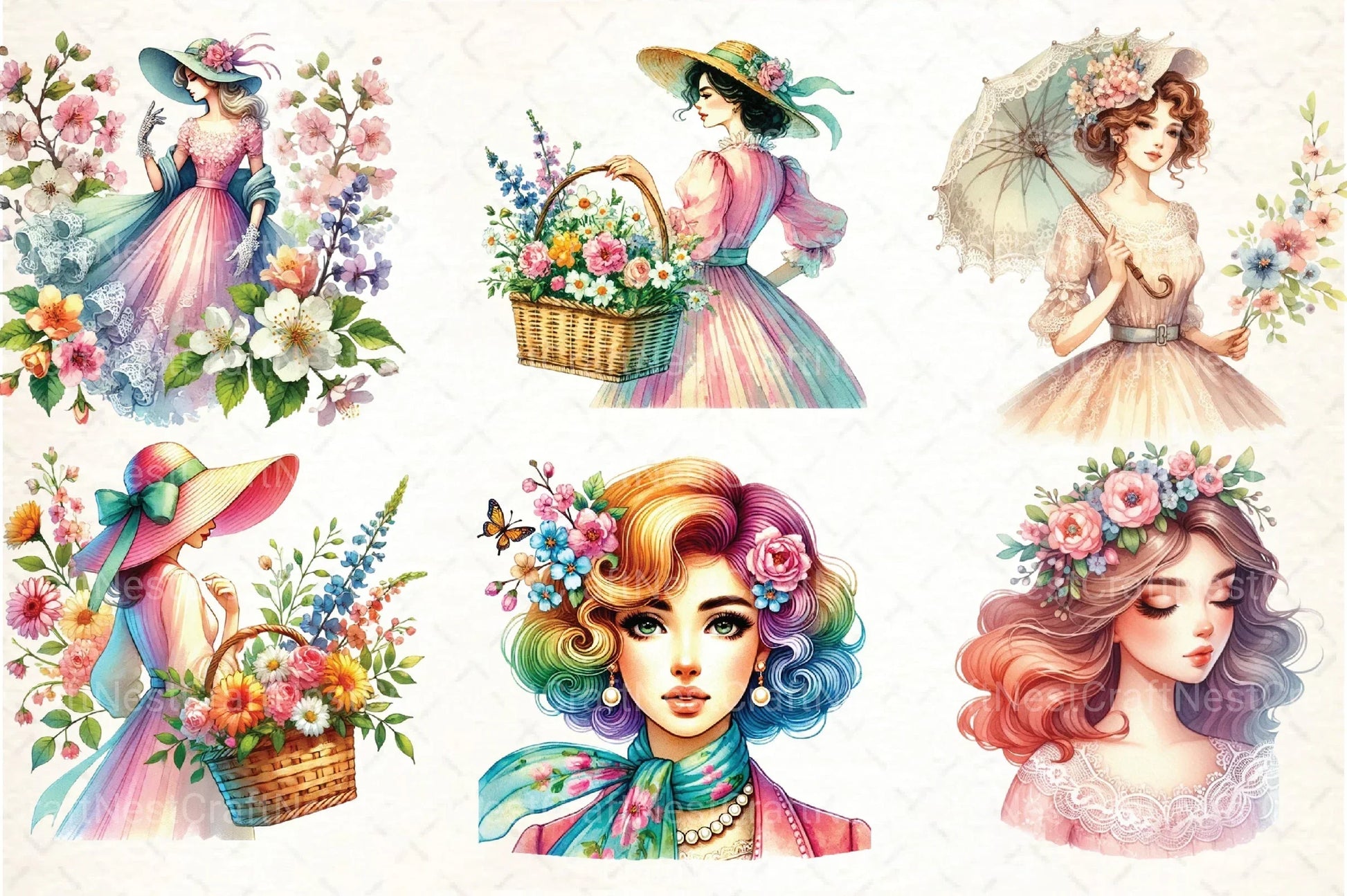 Vintage Spring Woman Clipart Bundle 1 - CraftNest - Digital Crafting and Art