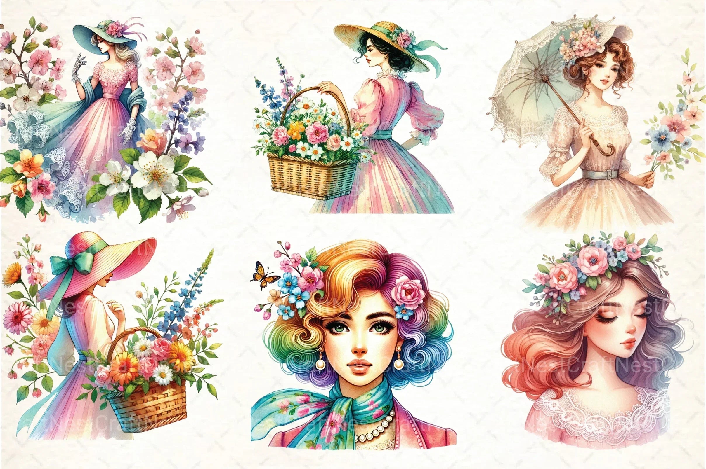 Vintage Spring Woman Clipart Bundle 1 - CraftNest - Digital Crafting and Art