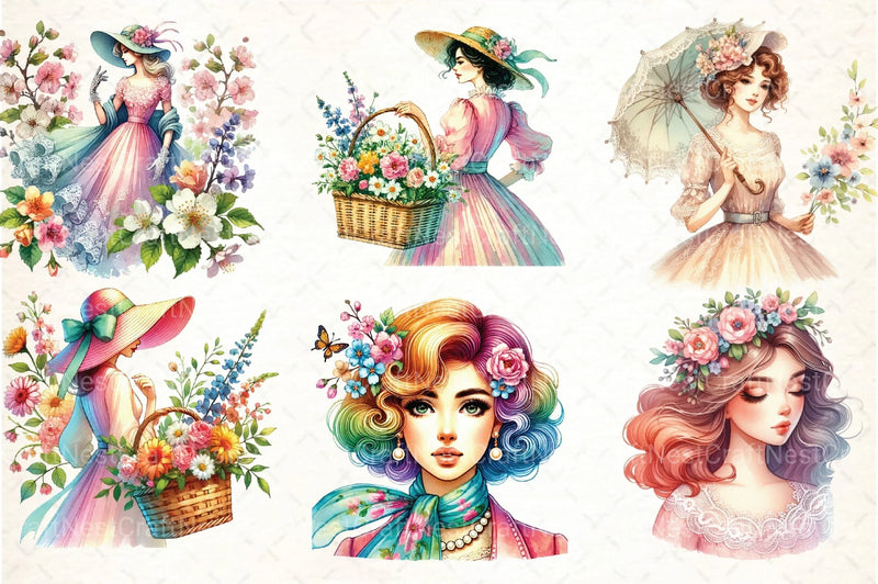 Vintage Spring Woman Clipart Bundle 1 - CraftNest - Digital Crafting and Art