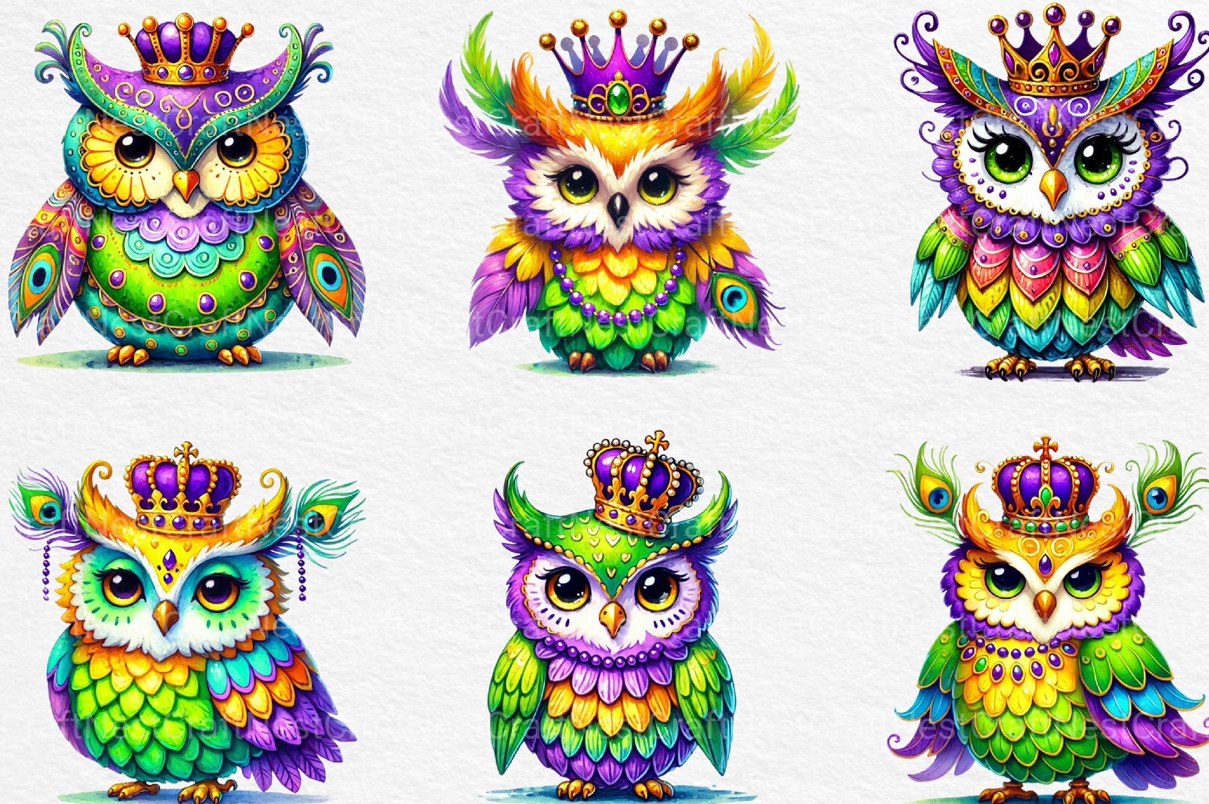 Mardi Gras Owl Clipart Bundle