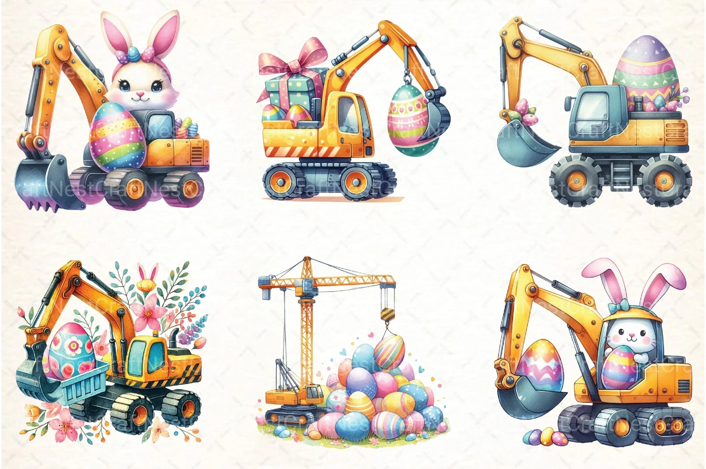 Eggs Excavator Construction Easter Clipart Bundle - CraftNest - Digital Crafting and Art