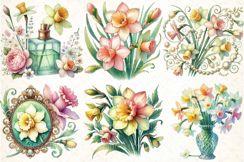 Spring Daffodils Coquette Clipart Bundle 4 - CraftNest - Digital Crafting and Art