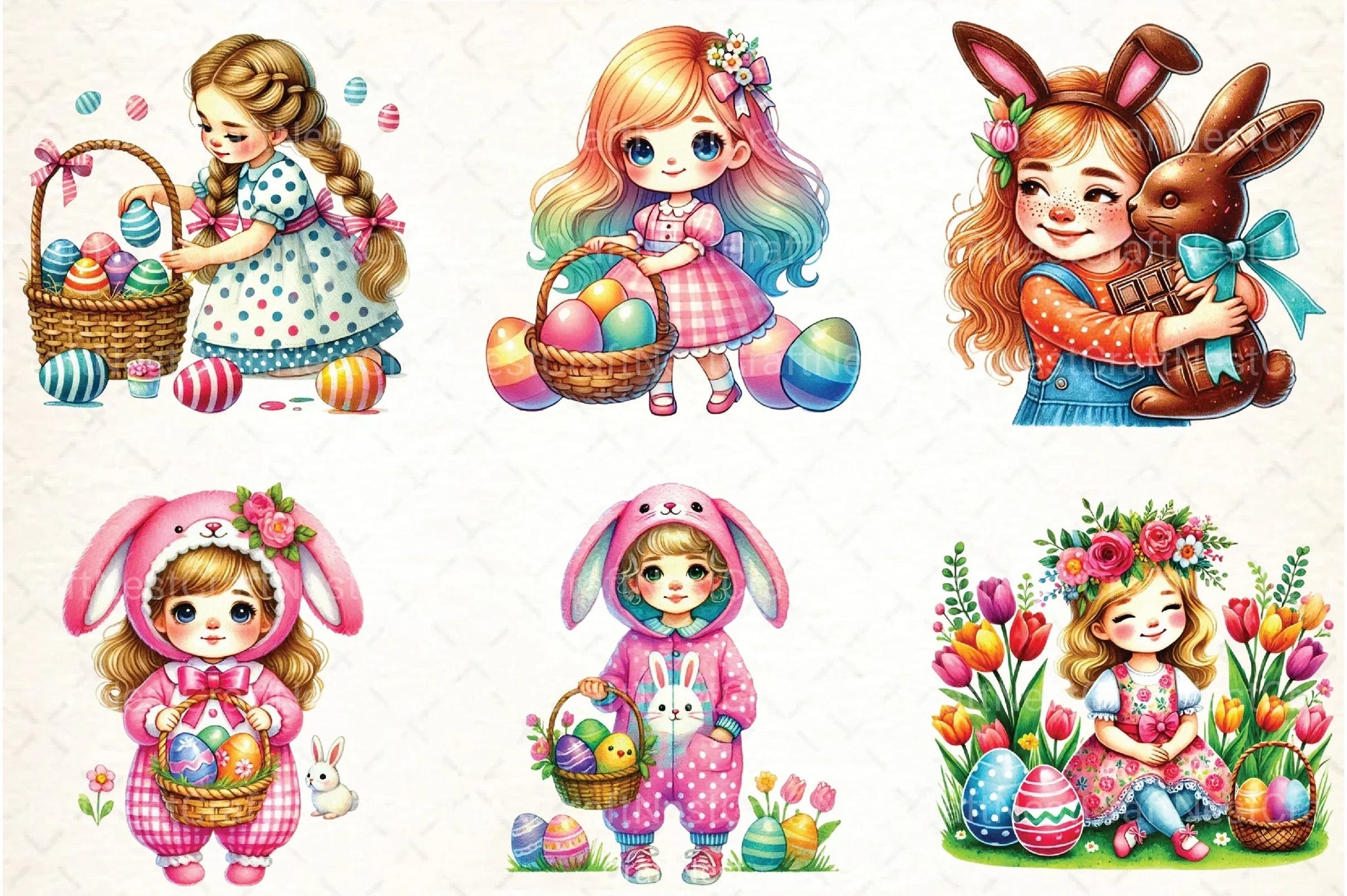 Cute Easter Girls Clipart Bundle - CraftNest - Digital Crafting and Art