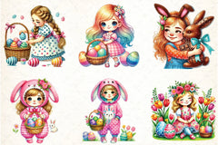 Cute Easter Girls Clipart Bundle - CraftNest - Digital Crafting and Art