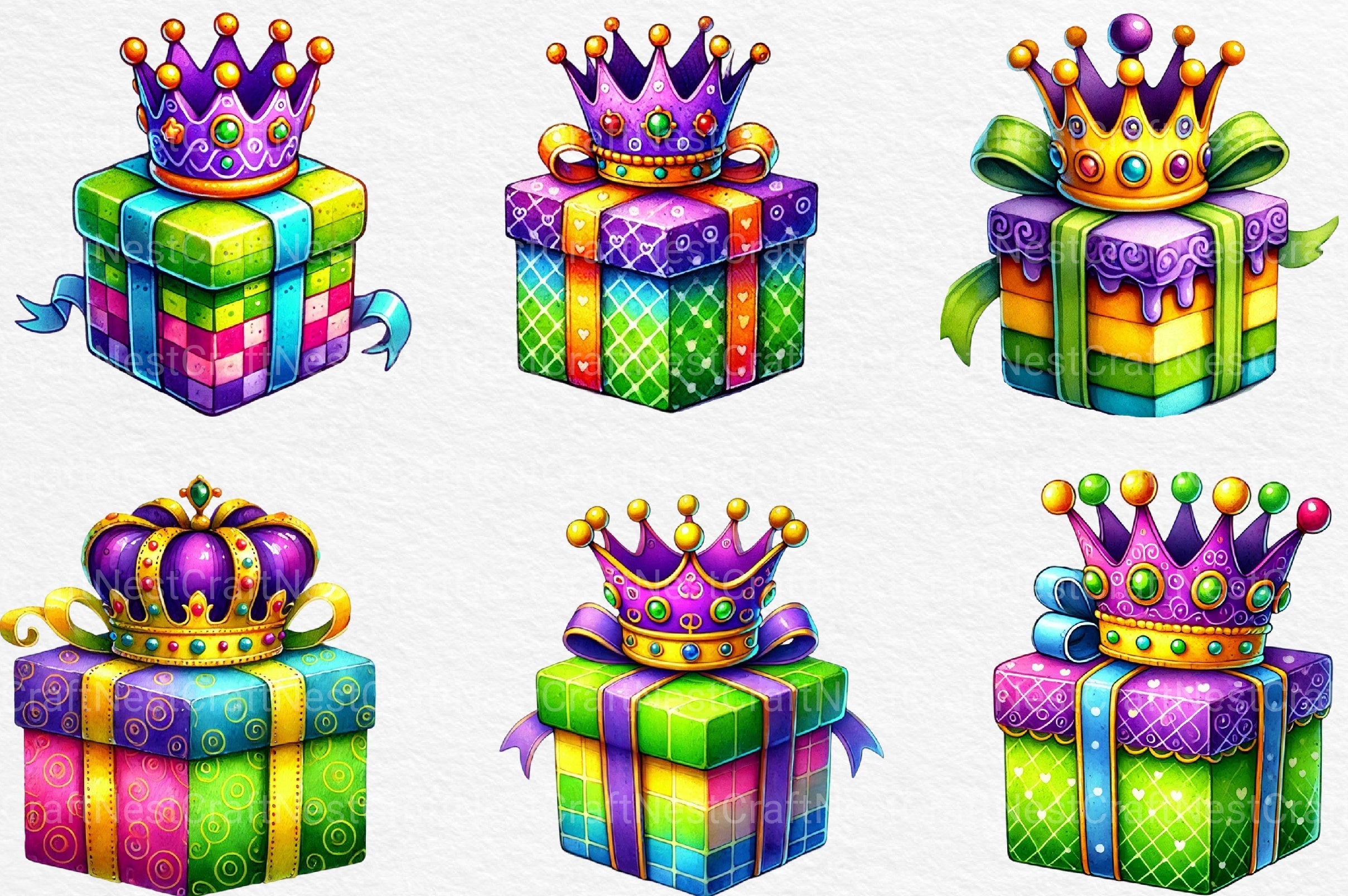 Mardi Gras Gift Box Clipart Bundle 1