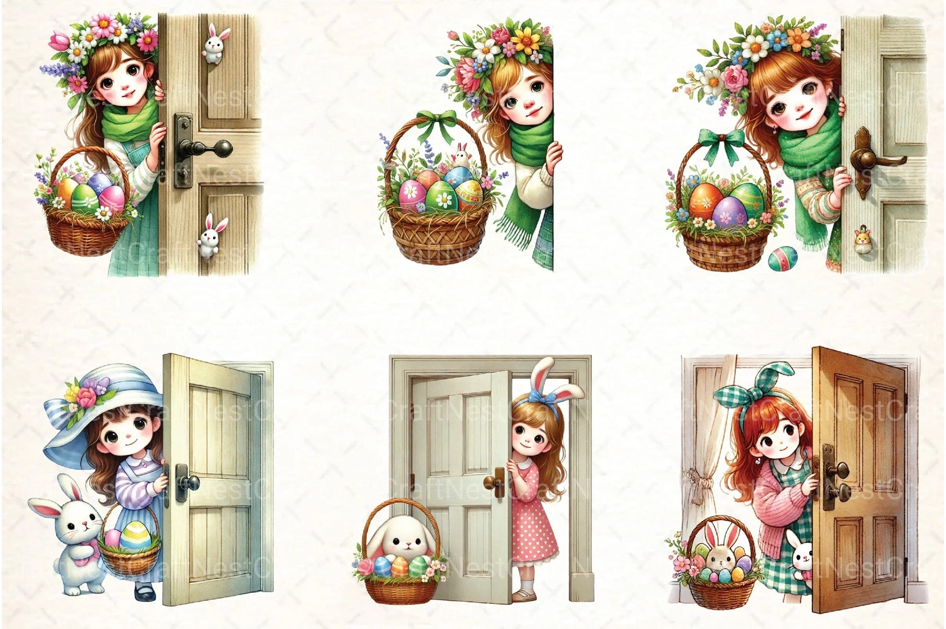 Easter Girl Peeking Clipart Bundle - CraftNest - Digital Crafting and Art