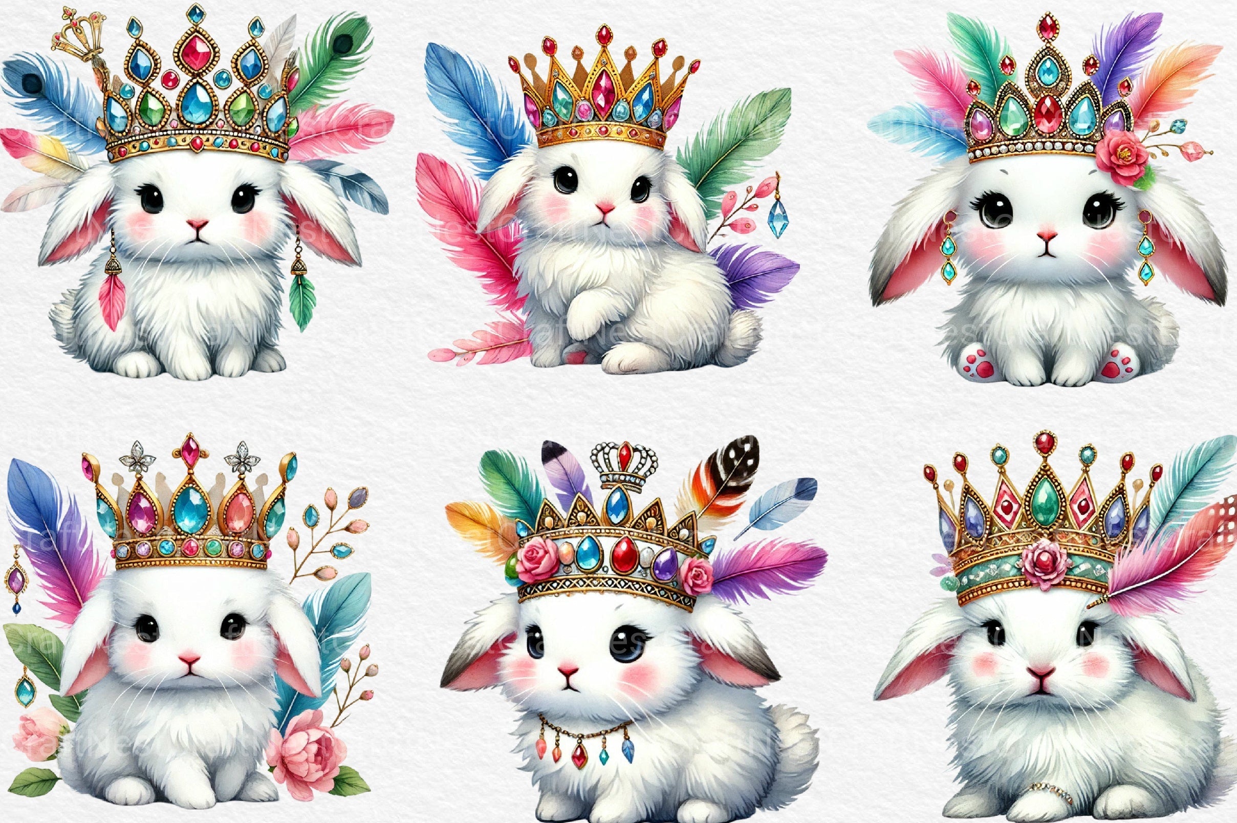 Mardi Gras Cute Rabbit Clipart Bundle