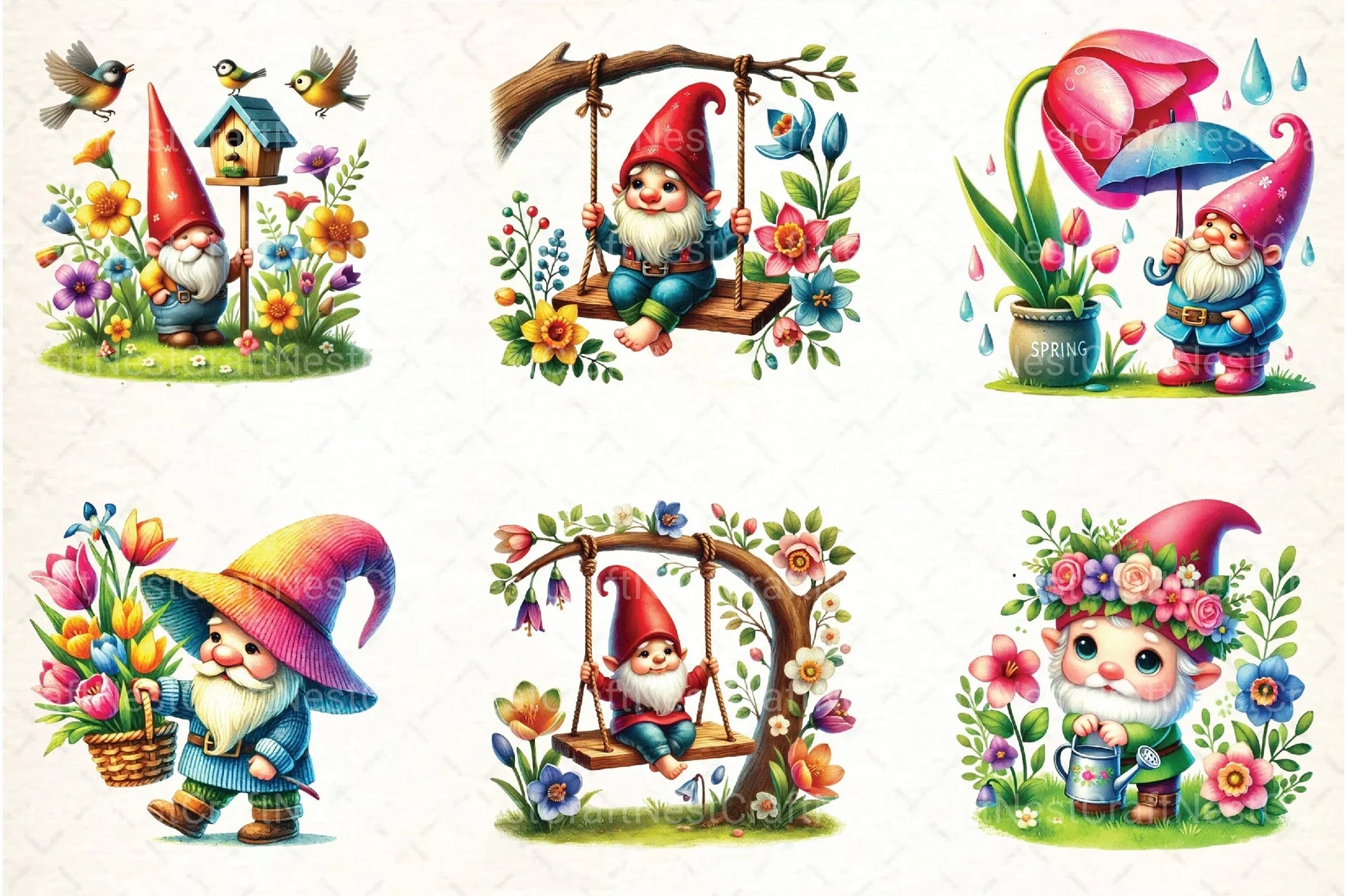 Spring Gnome Clipart Bundle - CraftNest - Digital Crafting and Art