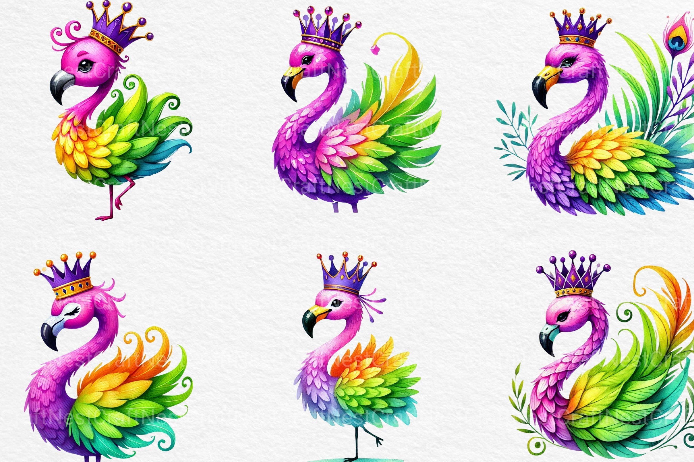 Mardi Gras Flamingo Clipart Bundle 2