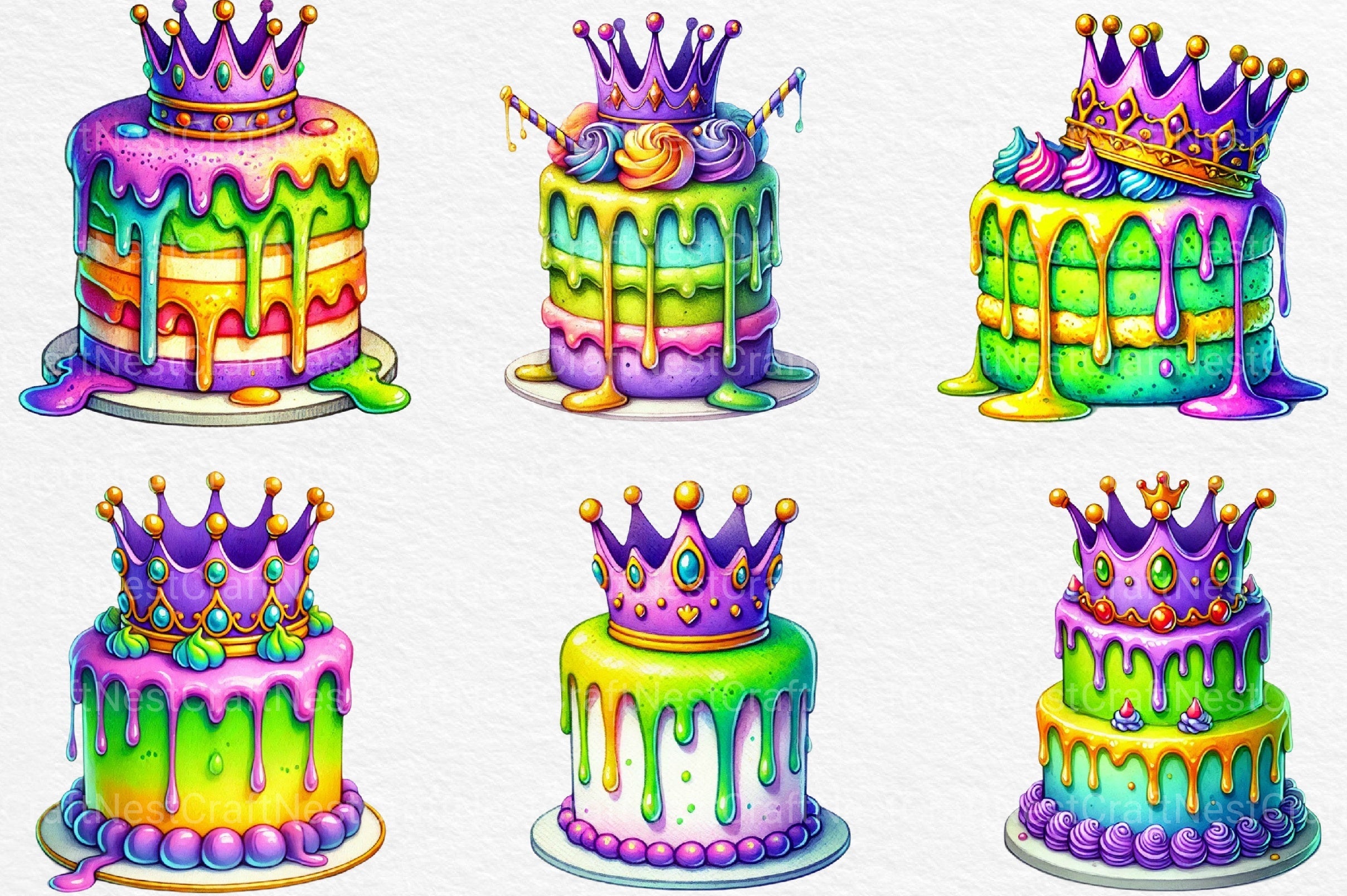 Mardi Gras Cake Clipart Bundle