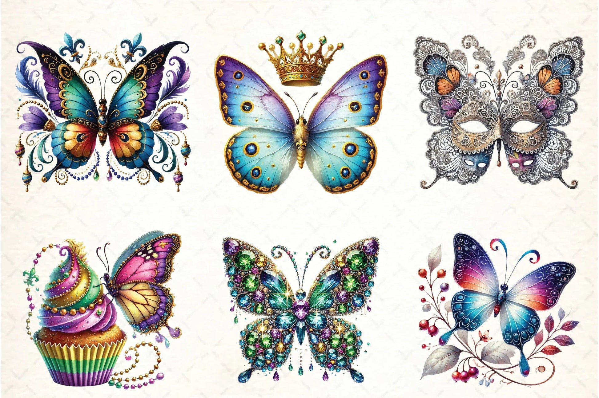 Mardi Gras Butterfly Clipart Bundle - CraftNest - Digital Crafting and Art