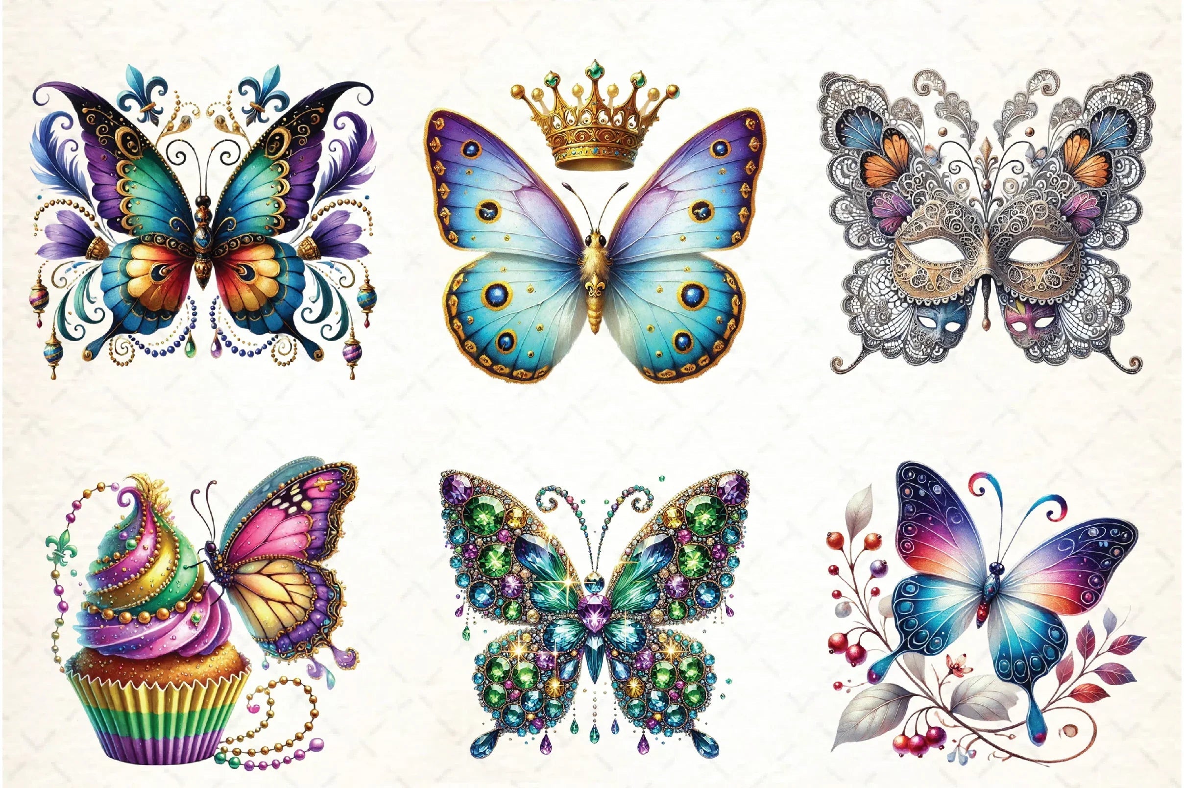 Mardi Gras Butterfly Clipart Bundle - CraftNest - Digital Crafting and Art