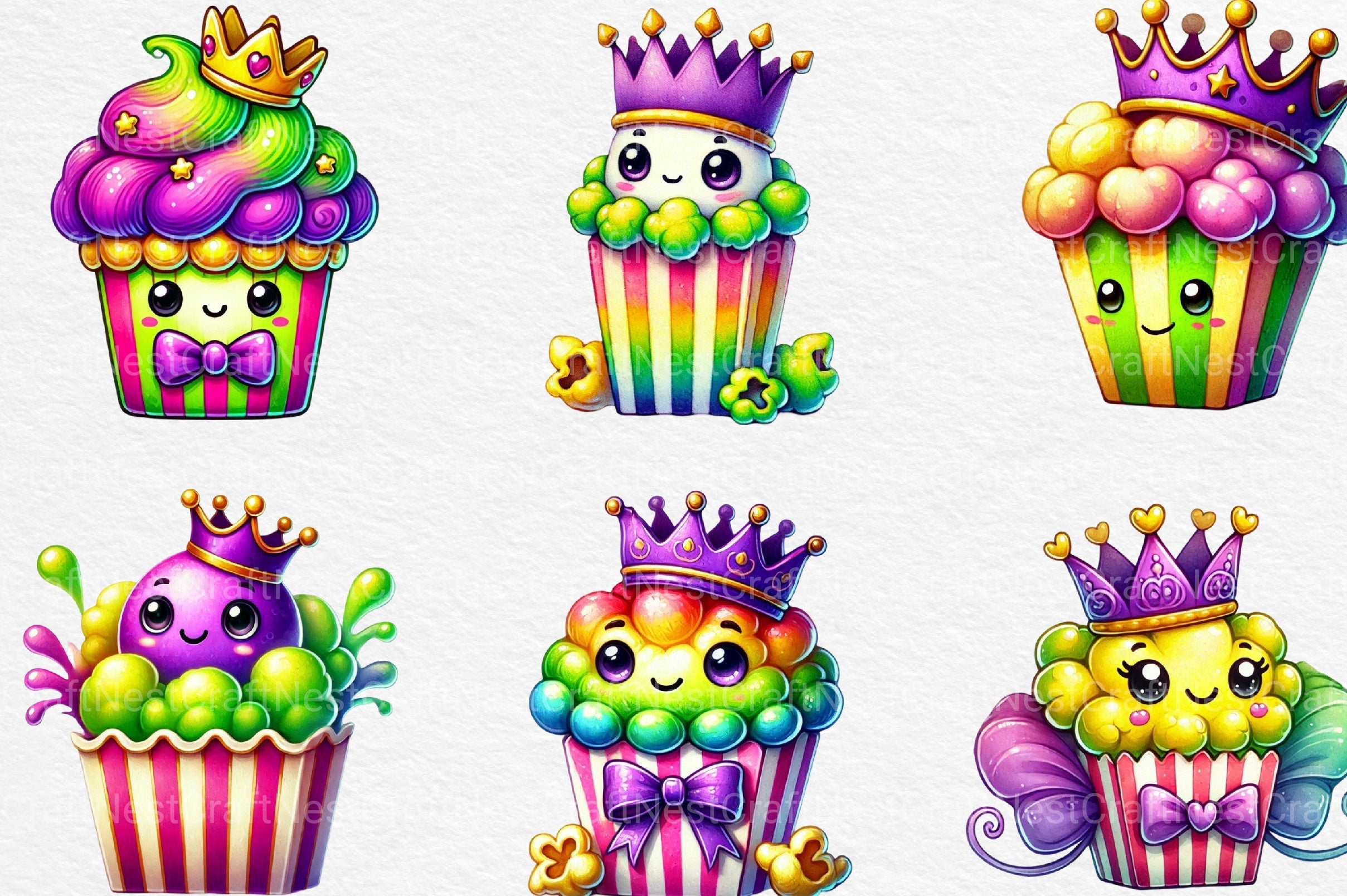 Mardi Gras Popcorn Clipart Bundle 2