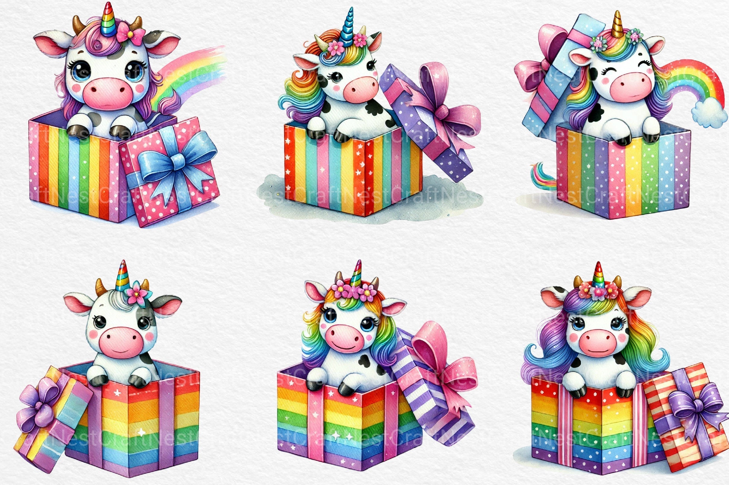 Unicorn Cute Cow Clipart Bundle 1