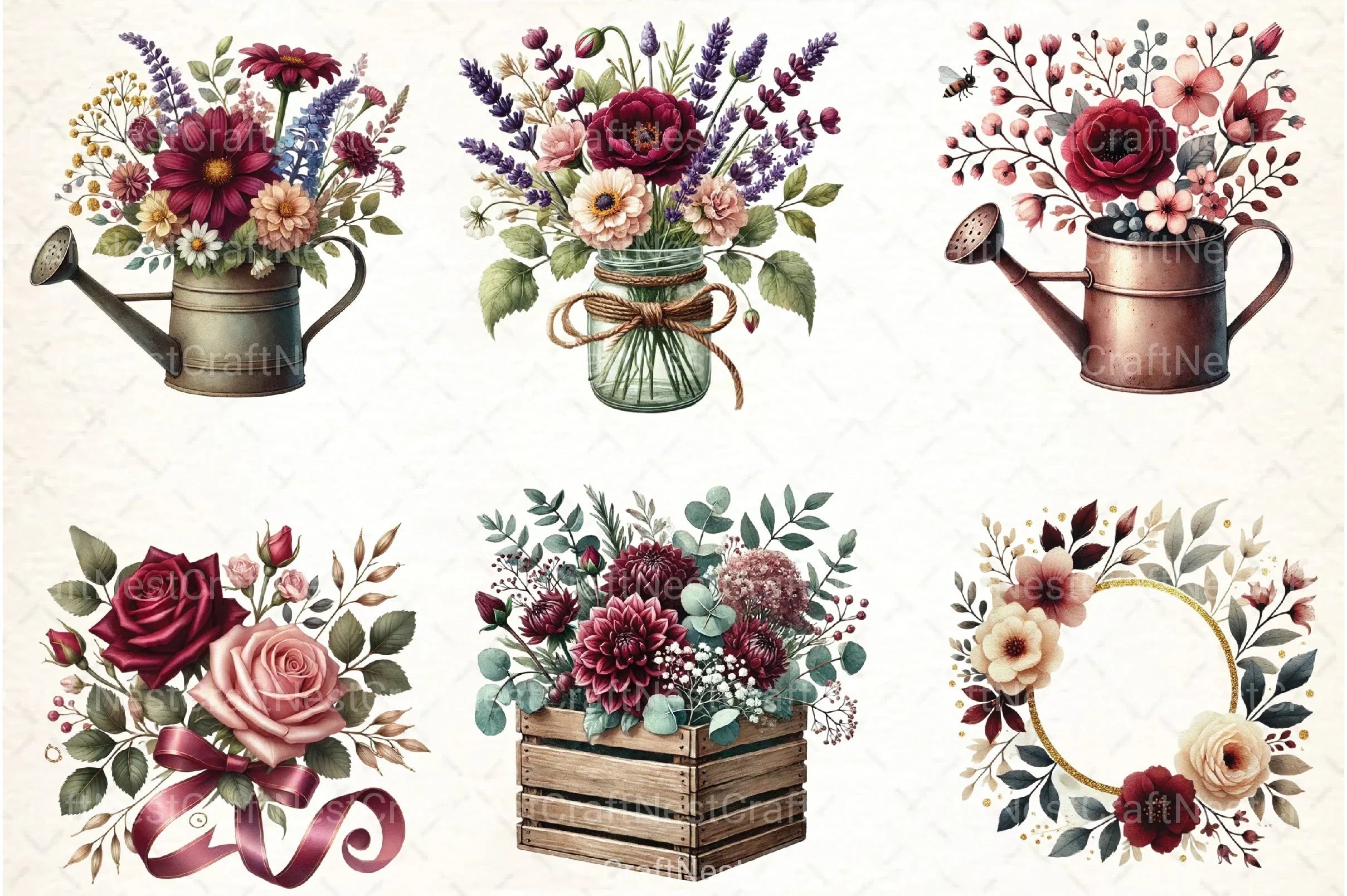 Burgundy Spring Clipart Bundle 555 - CraftNest - Digital Crafting and Art