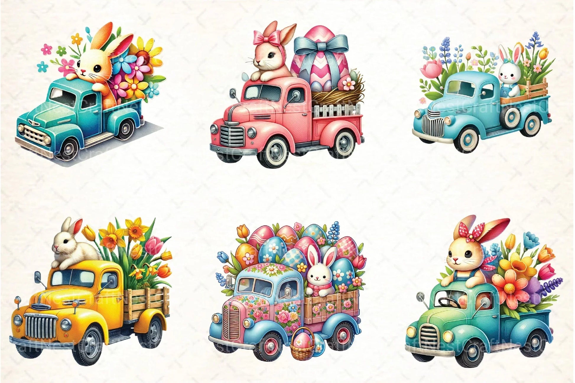 Spring Truck & Bunny Clipart Bundle - CraftNest - Digital Crafting and Art