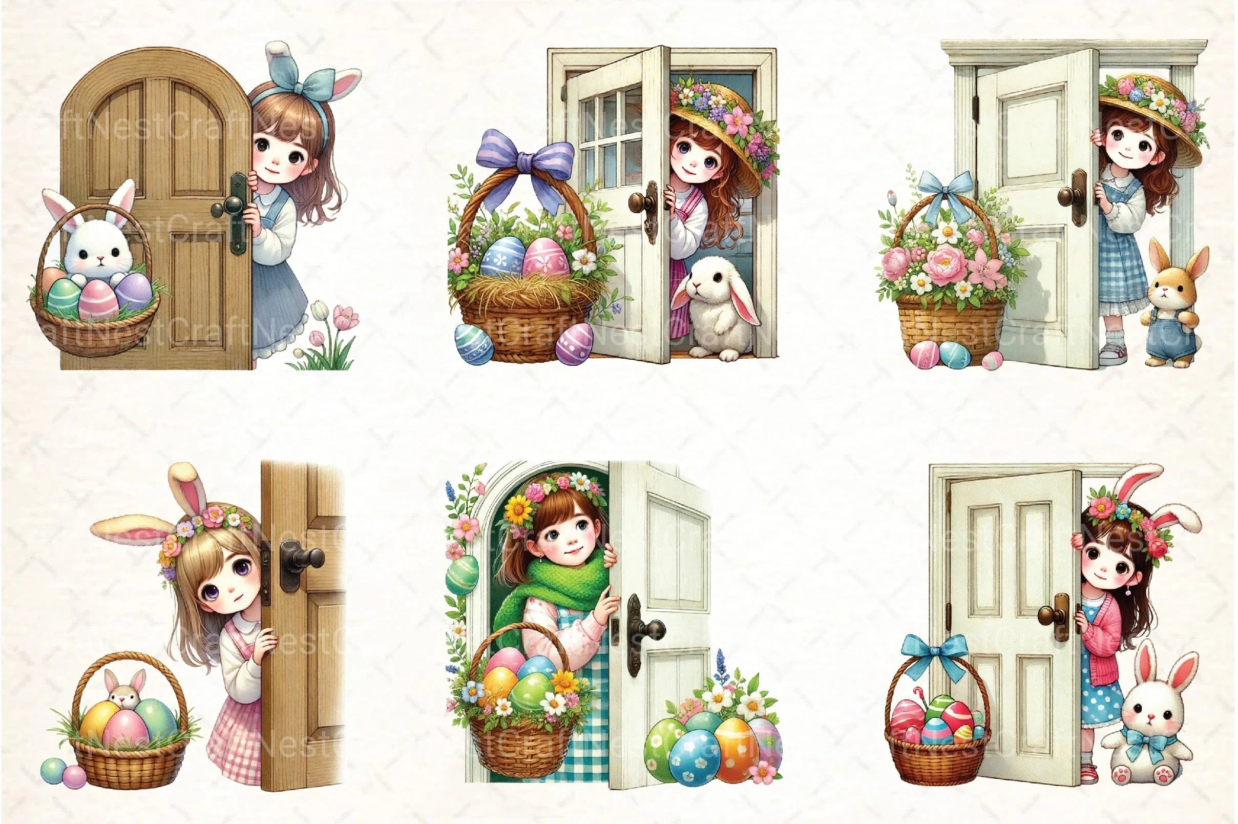 Easter Girl Peeking Clipart Bundle - CraftNest - Digital Crafting and Art