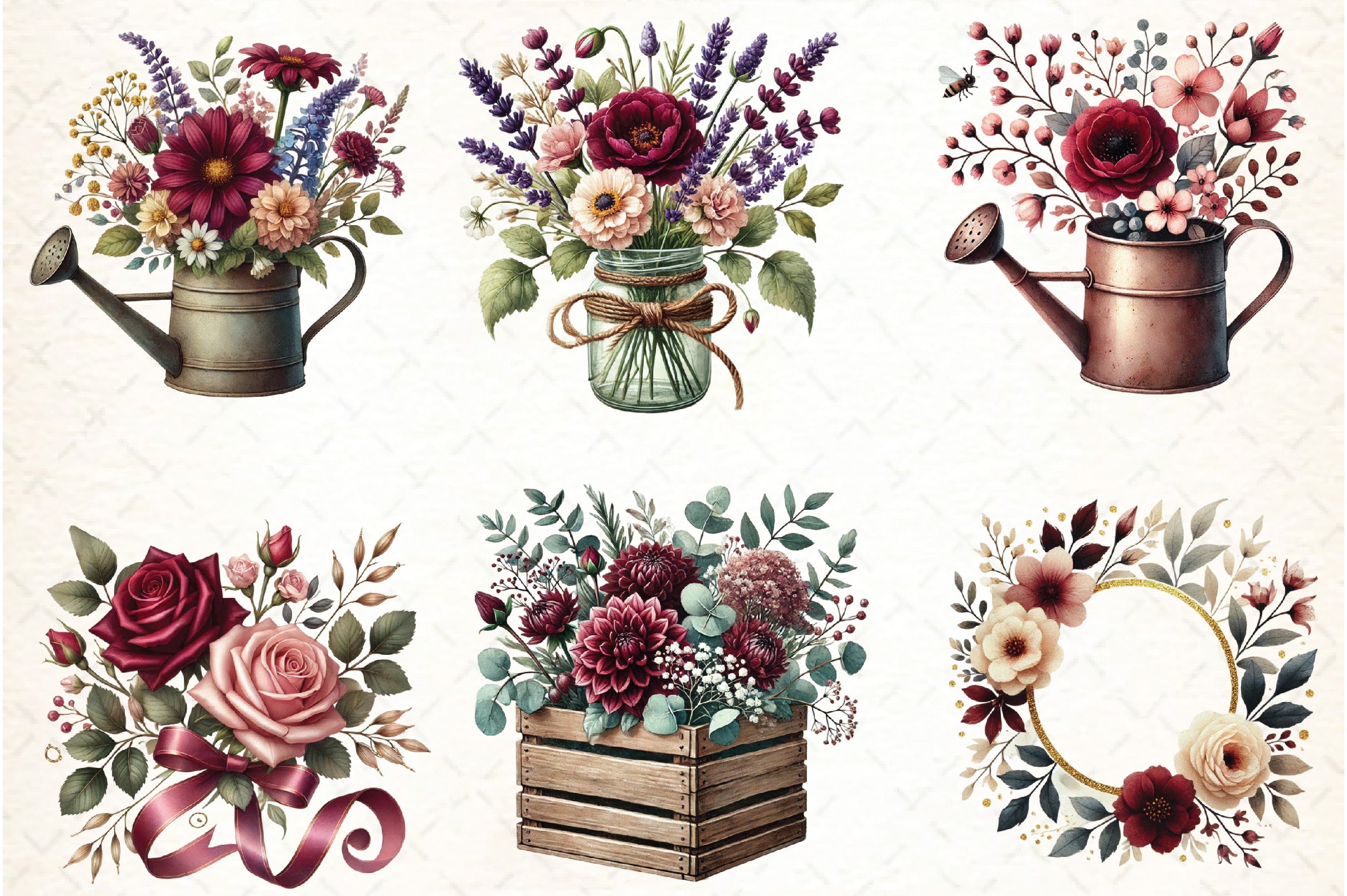Burgundy Spring Clipart Bundle