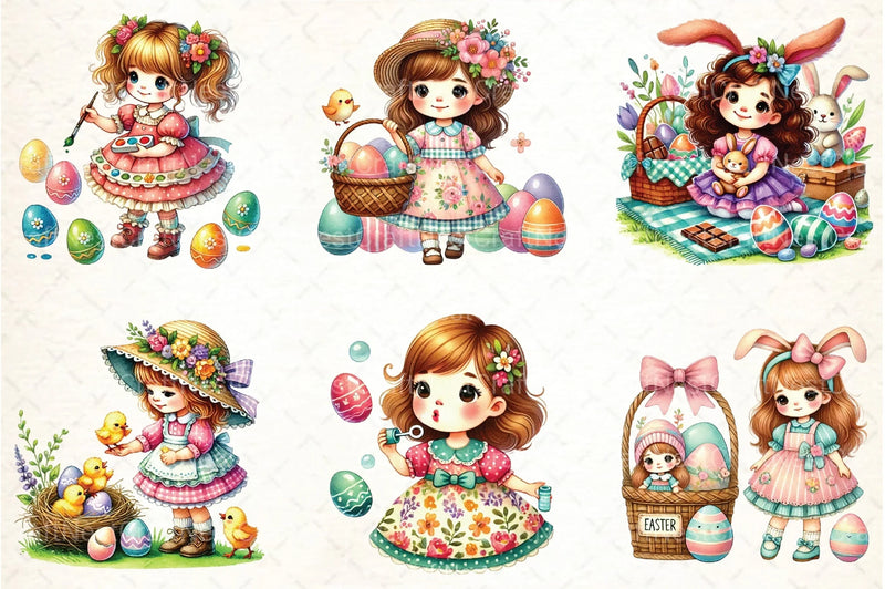 Cute Easter Girls Clipart Bundle - CraftNest - Digital Crafting and Art