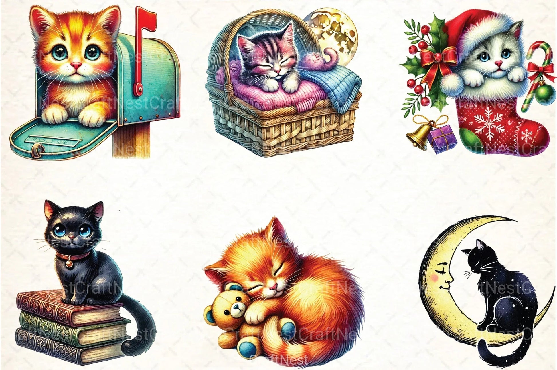 Cat Clipart Bundle for Creative Projects - CraftNest - Digital Crafting and Art