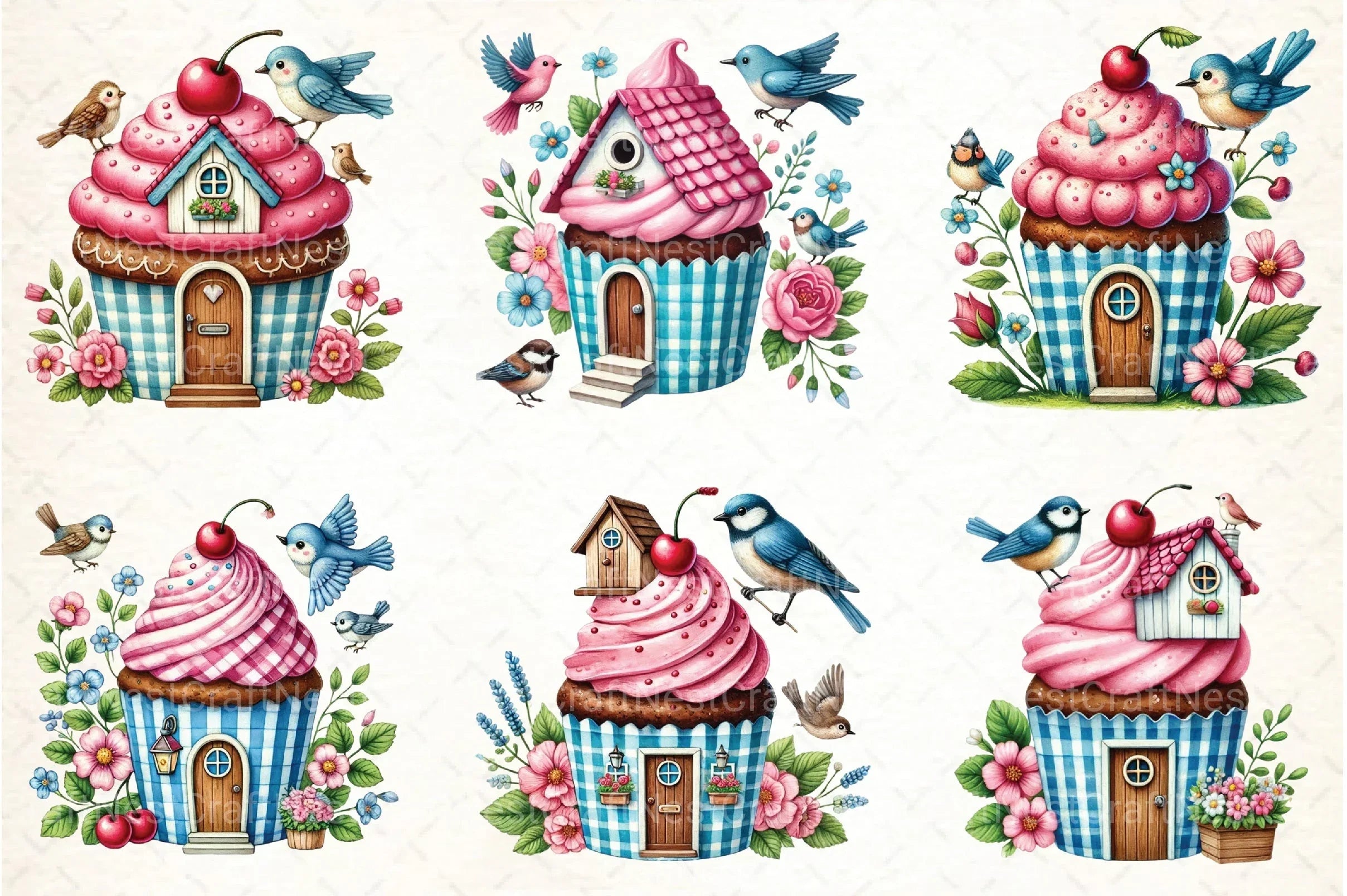 Spring Cupcake House Clipart Bundle - CraftNest - Digital Crafting and Art