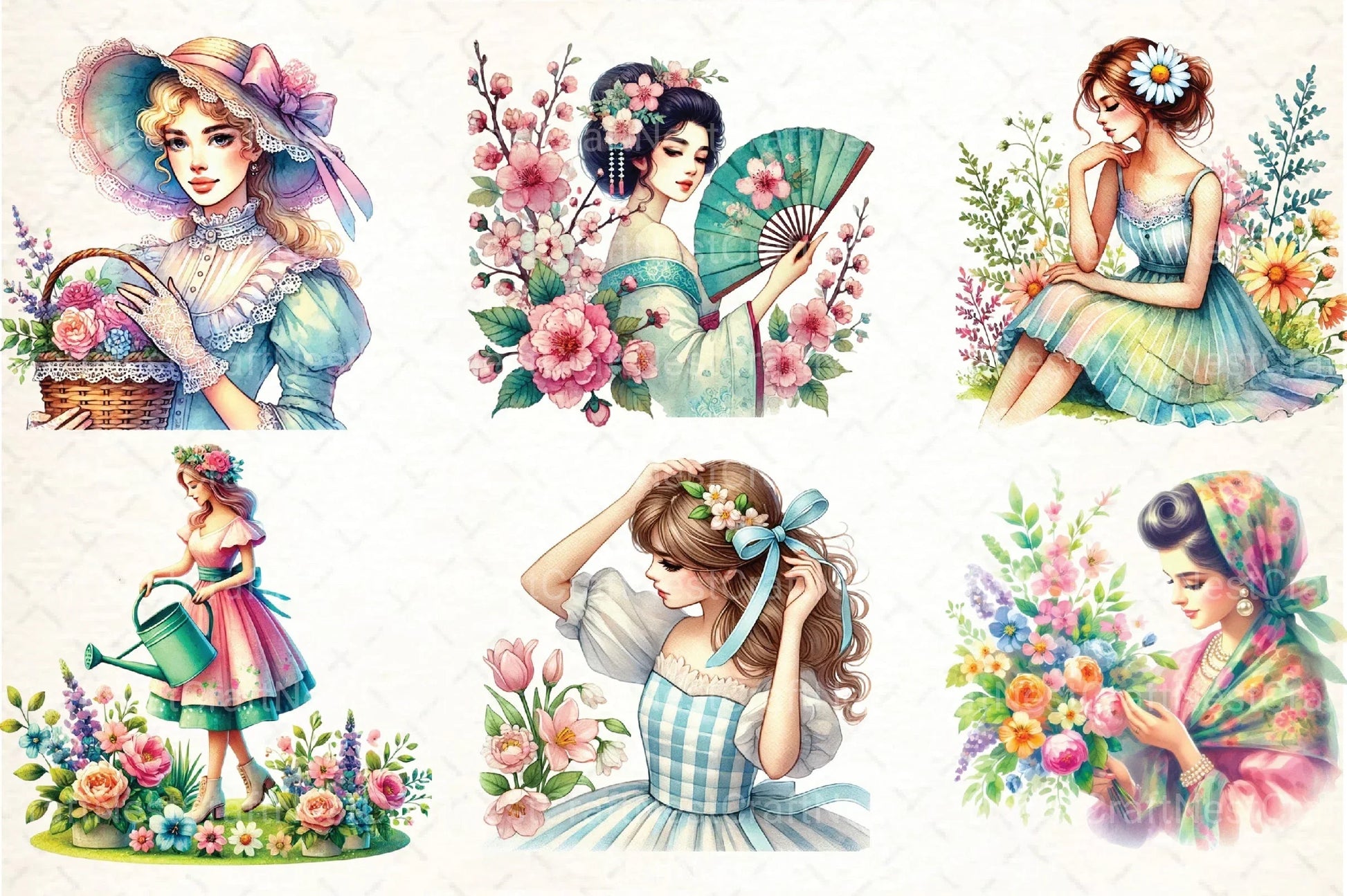 Vintage Spring Woman Clipart Bundle 1 - CraftNest - Digital Crafting and Art