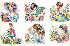 Vintage Spring Woman Clipart Bundle 1 - CraftNest - Digital Crafting and Art
