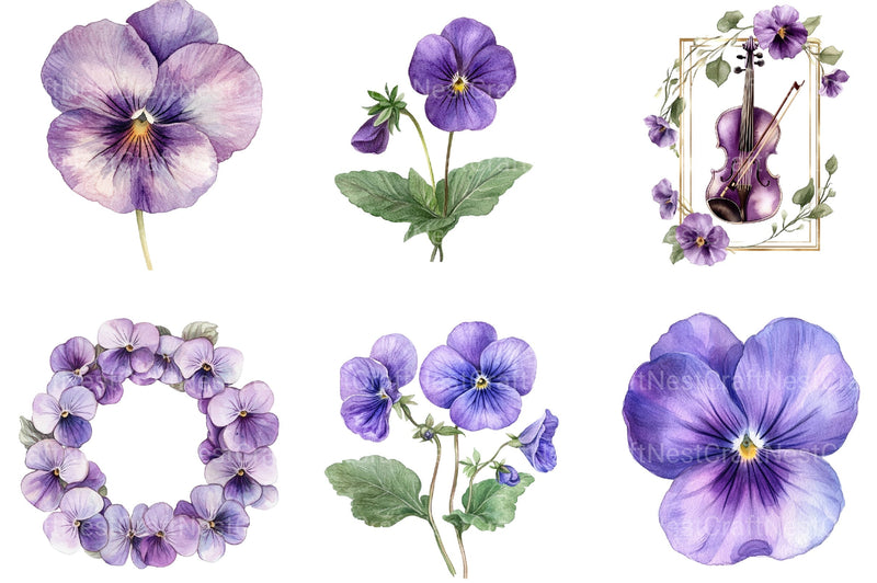 Viola Flower Bloom Clipart Bundle - CraftNest - Digital Crafting and Art