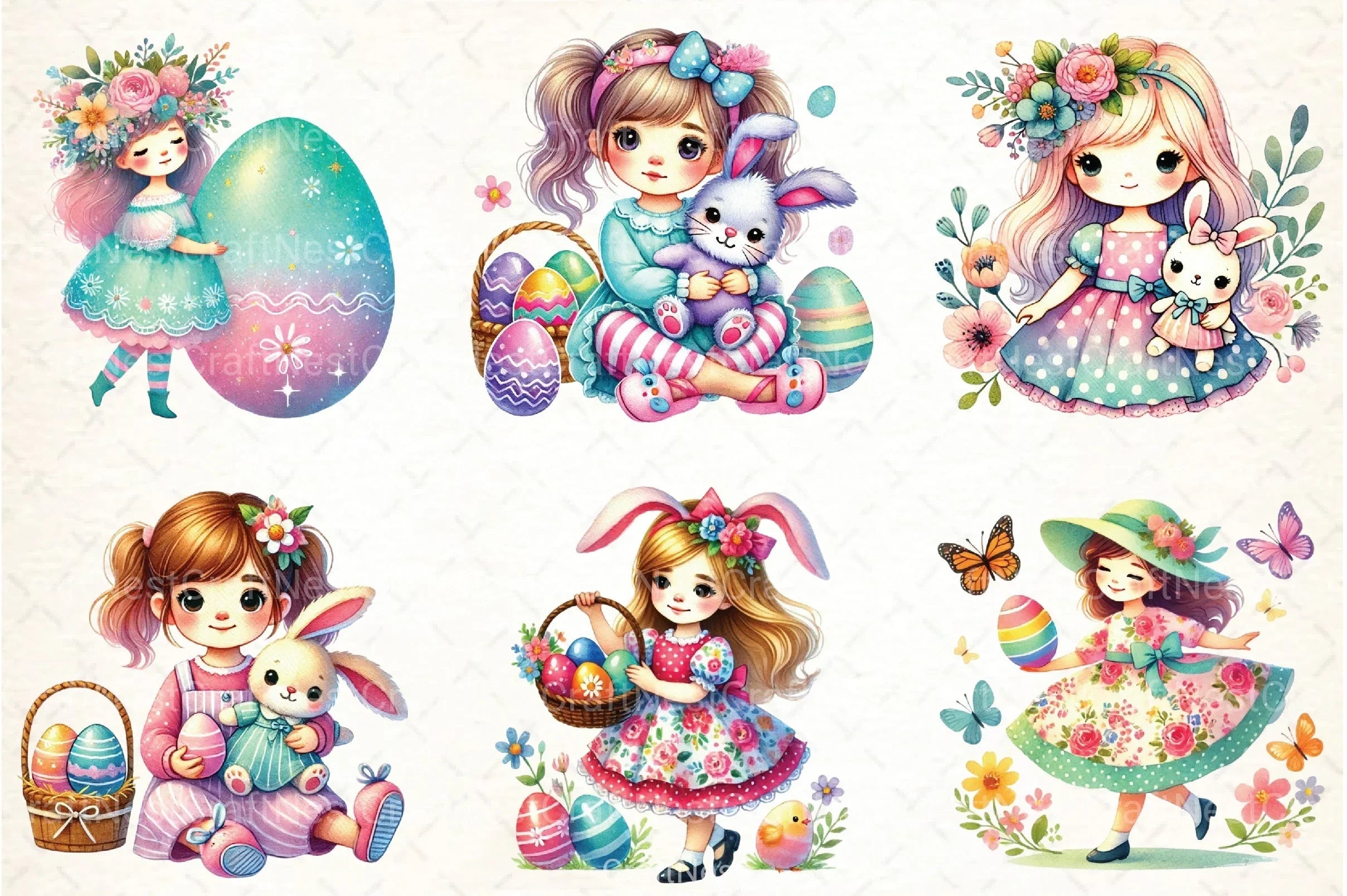 Spring Easter Girls Clipart Bundle - CraftNest - Digital Crafting and Art