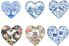 Chinoiserie Blue Toile Heart Clipart Bundle - CraftNest - Digital Crafting and Art