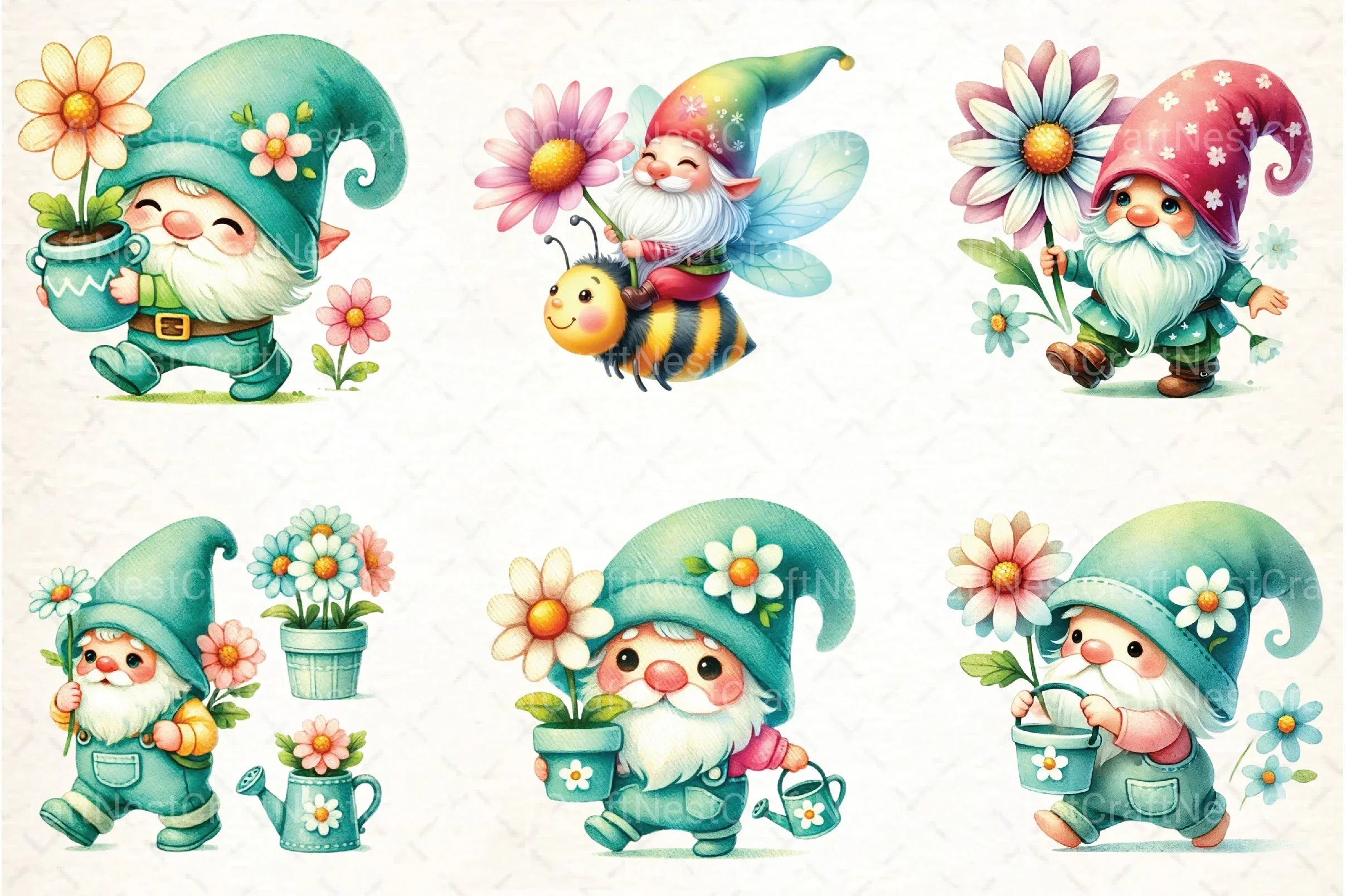 Cute Gnomes with Daisy Flower Clipart Bundle - CraftNest - Digital Crafting and Art