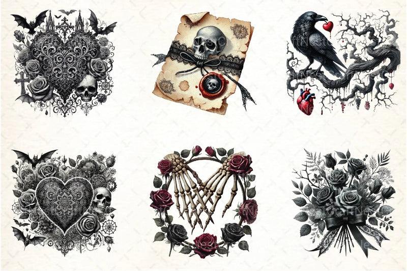 Gothic Valentine's Day Clipart Bundle 6 - CraftNest - Digital Crafting and Art